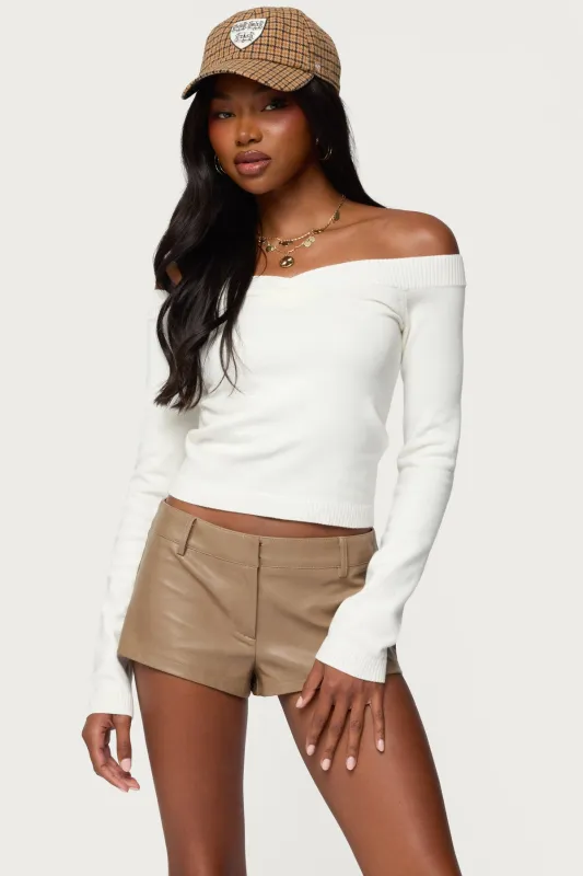 Leatrice Off Shoulder Knit Top sold by Edikted
