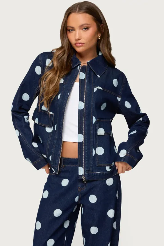 Leyah Polka Dot Oversized Denim Jacket made by Edikted
