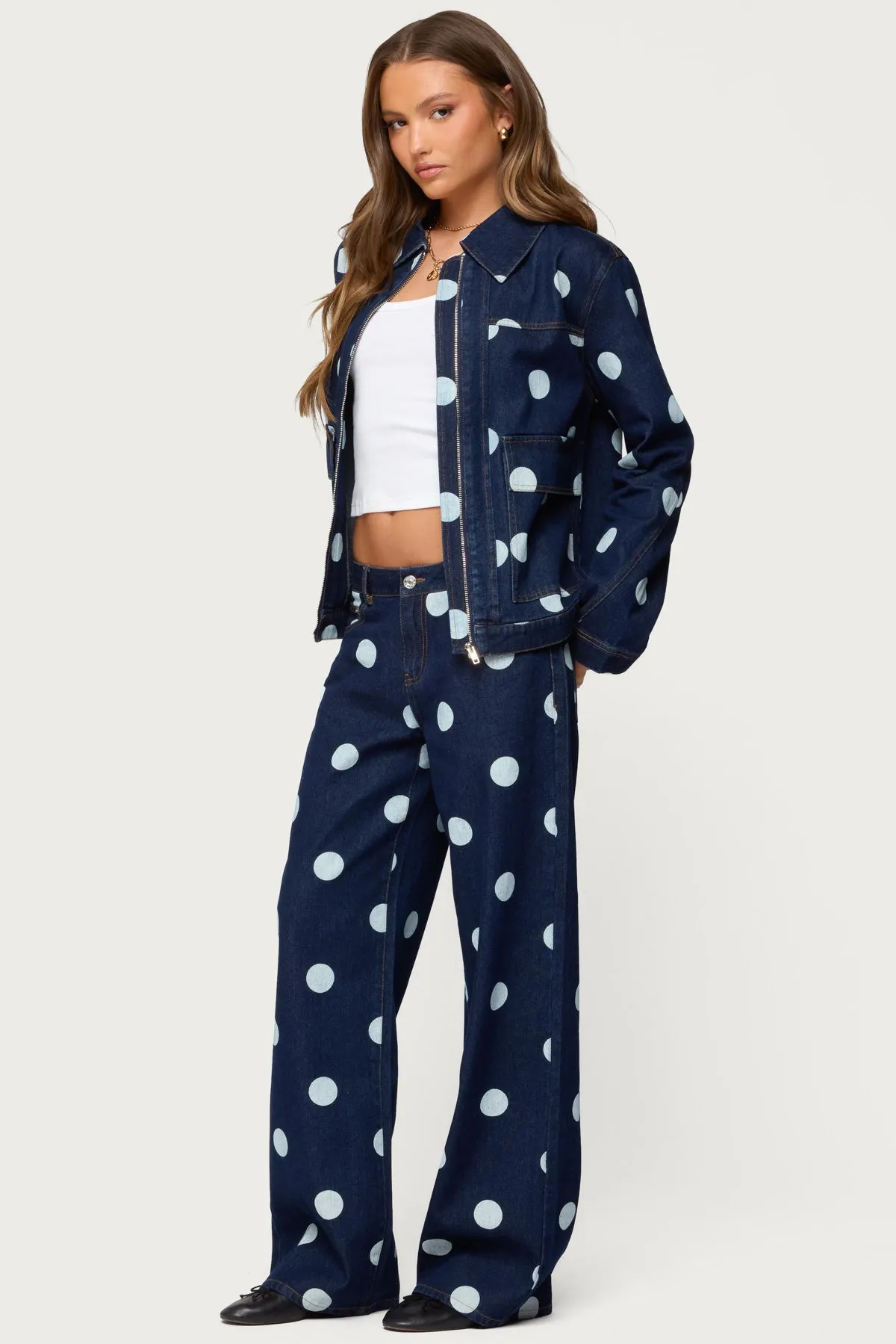 Leyah Polka Dot Oversized Denim Jacket sold by Edikted product image thumbnail 4