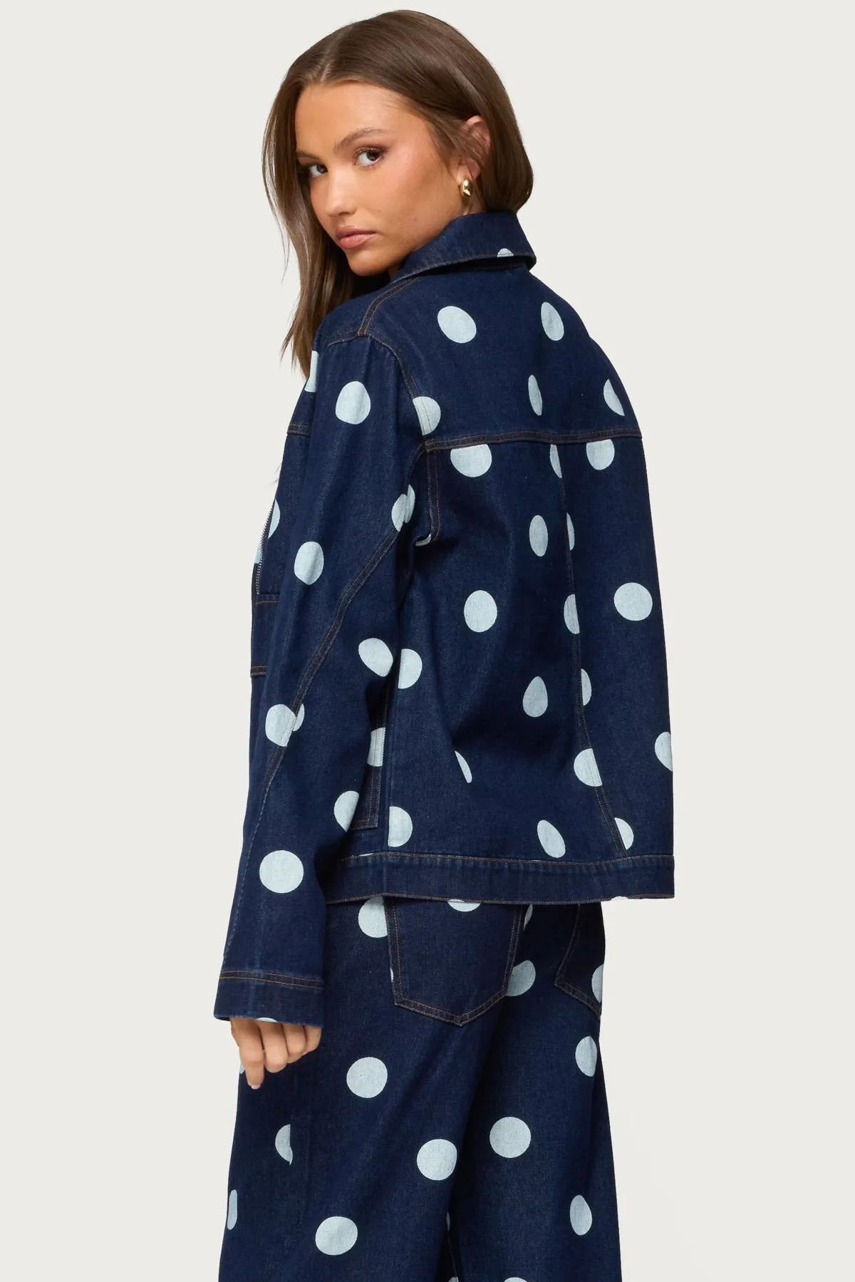 Leyah Polka Dot Oversized Denim Jacket sold by Edikted product image thumbnail 5