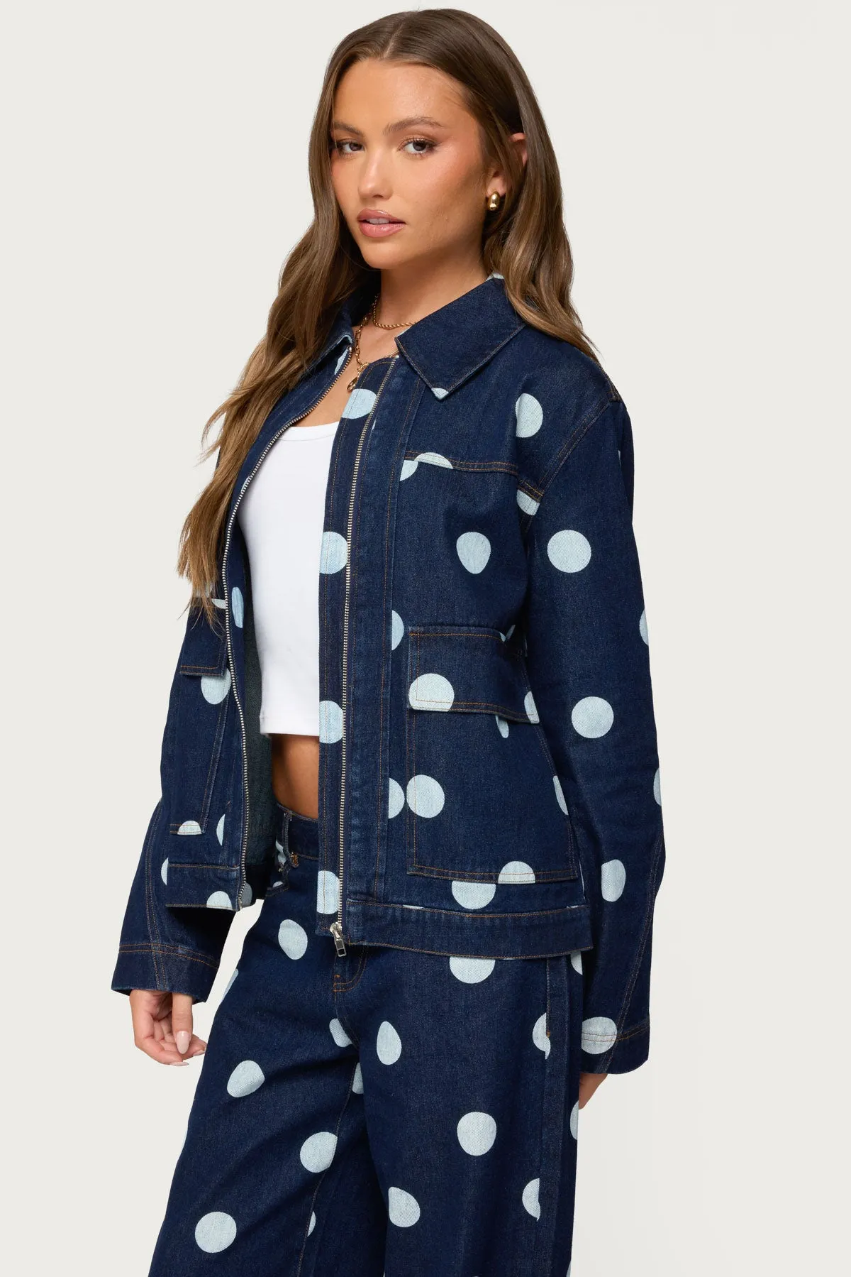 Leyah Polka Dot Oversized Denim Jacket sold by Edikted product image thumbnail 3