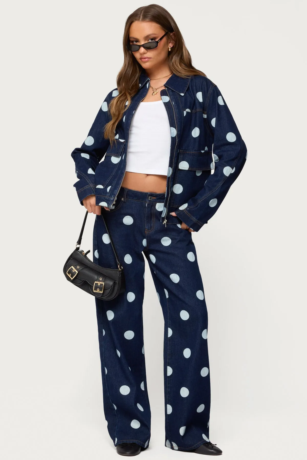 Leyah Polka Dot Oversized Denim Jacket sold by Edikted product image thumbnail 2