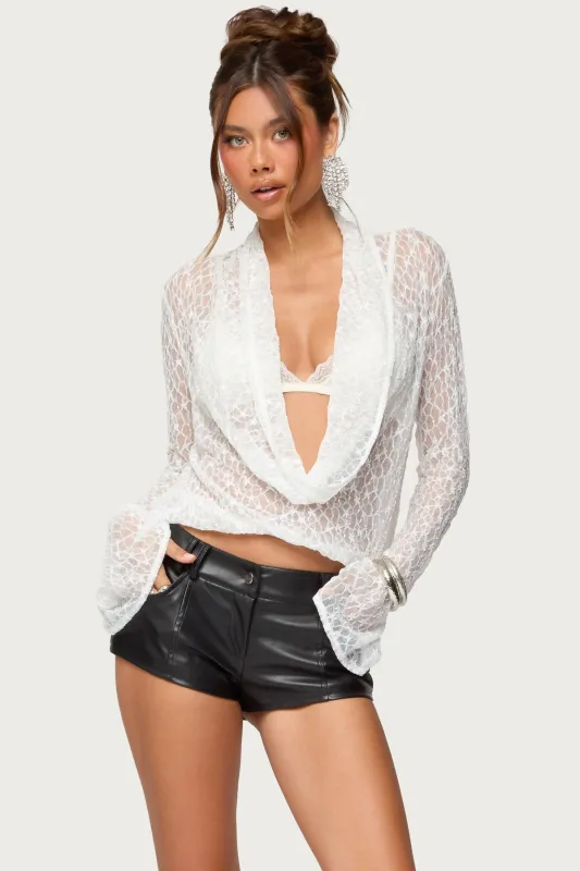Lera Lacey Sheer Mesh Top sold by Edikted