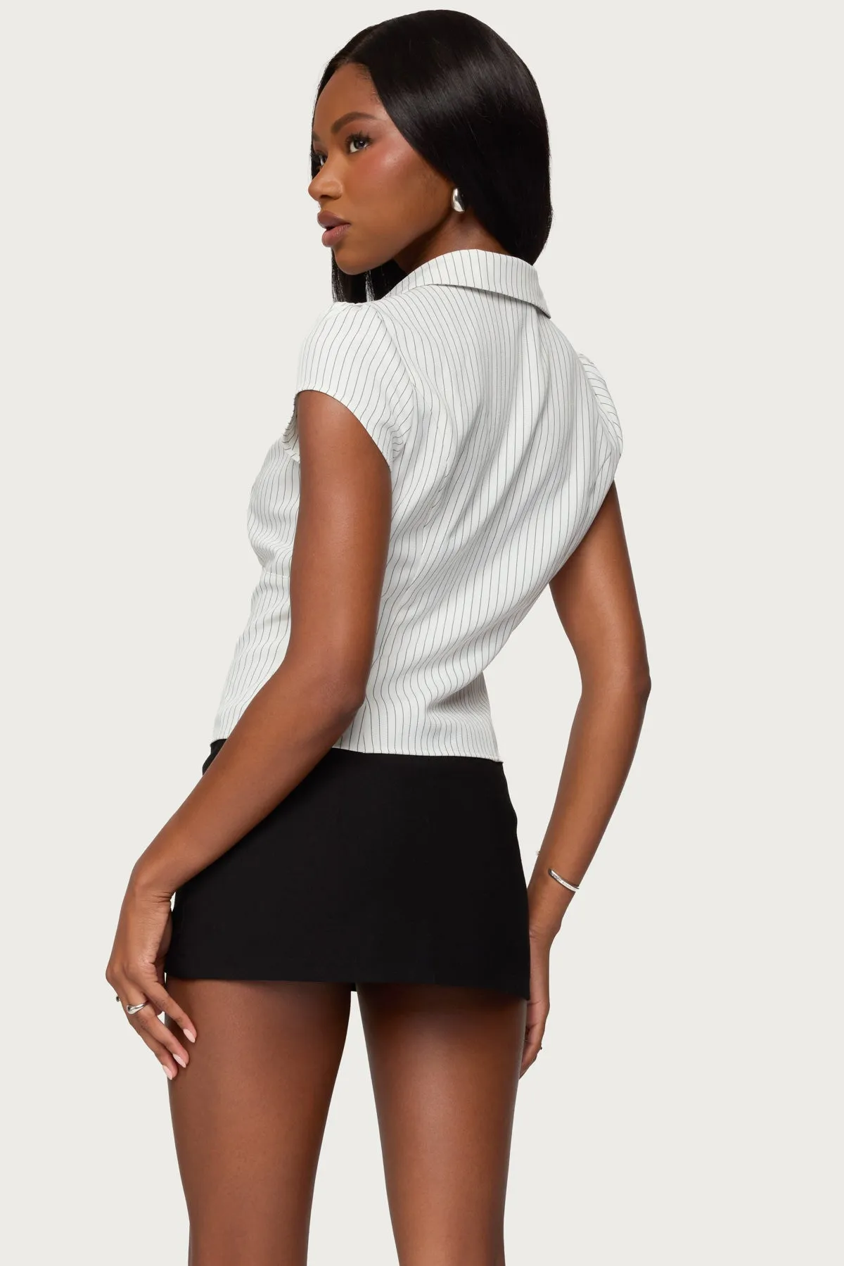 Juney Pinstripe Tailored Button Up Shirt sold by Edikted product image thumbnail 5