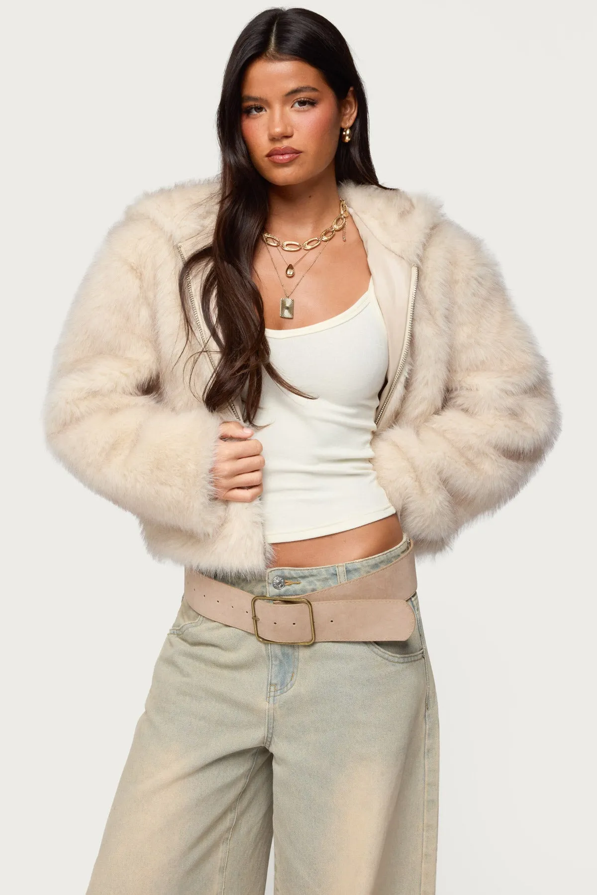 Beyonca Hooded Faux Fur Jacket sold by Edikted product image thumbnail 3