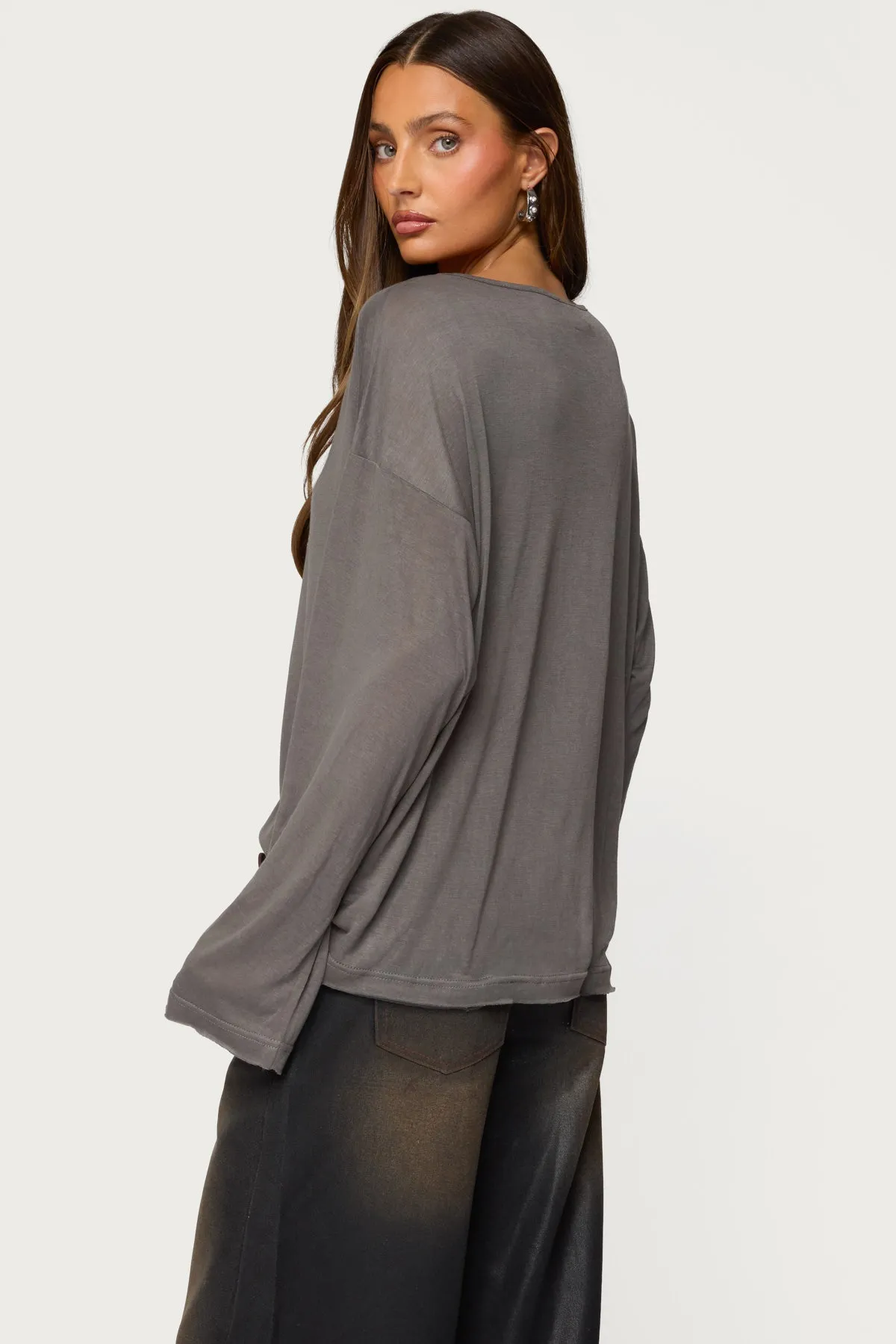 Oversized Semi Sheer Long Sleeve T Shirt sold by Edikted product image thumbnail 5