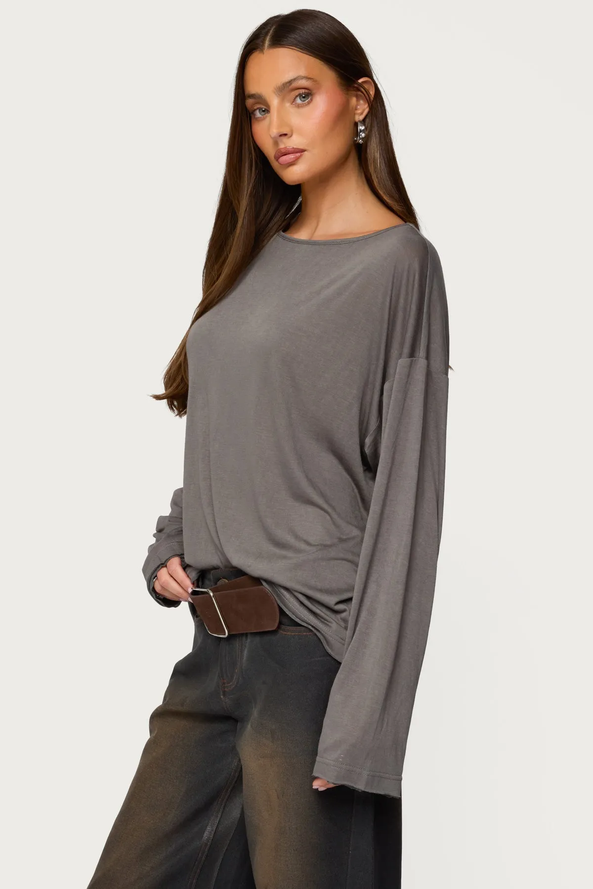 Oversized Semi Sheer Long Sleeve T Shirt sold by Edikted product image thumbnail 3