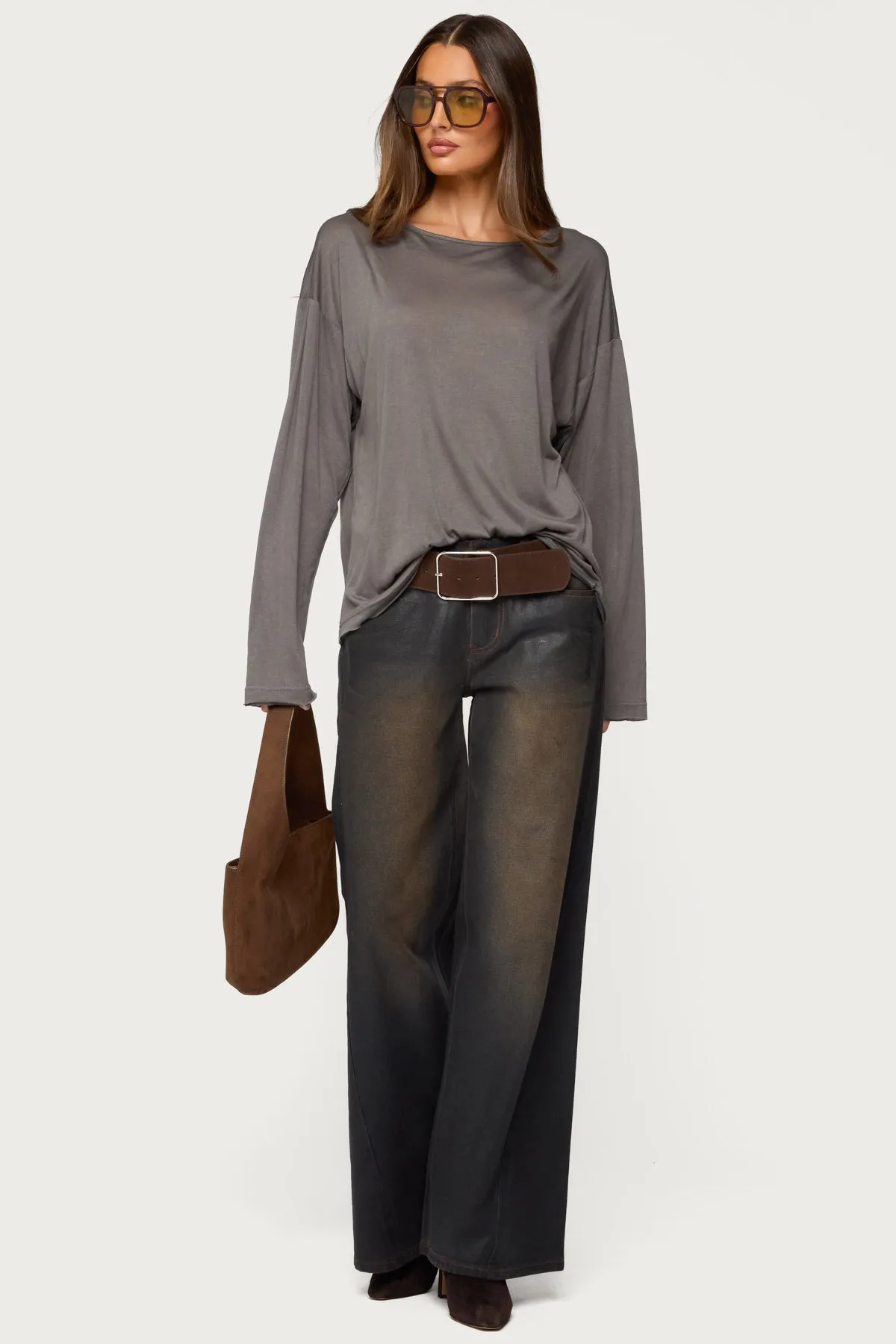 Oversized Semi Sheer Long Sleeve T Shirt sold by Edikted product image thumbnail 2