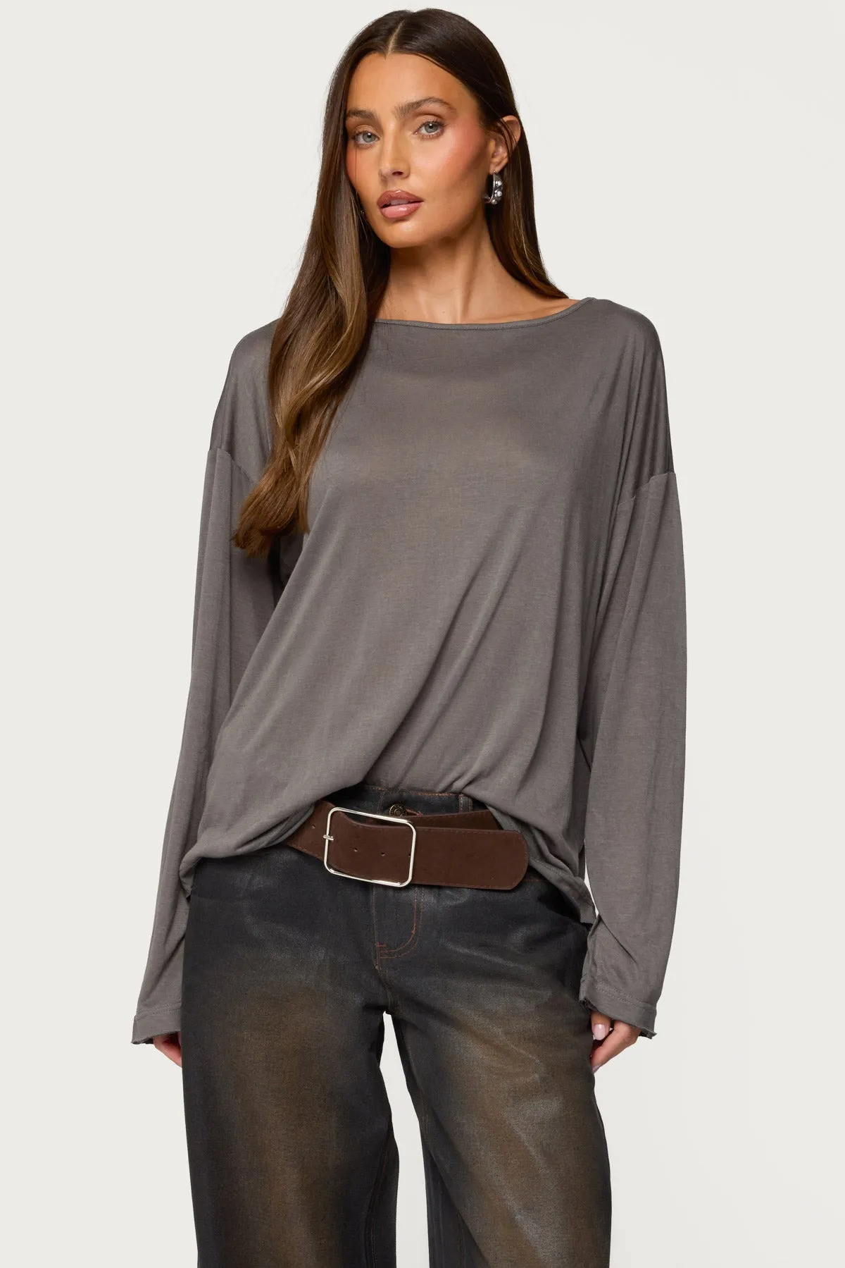 Oversized Semi Sheer Long Sleeve T Shirt sold by Edikted