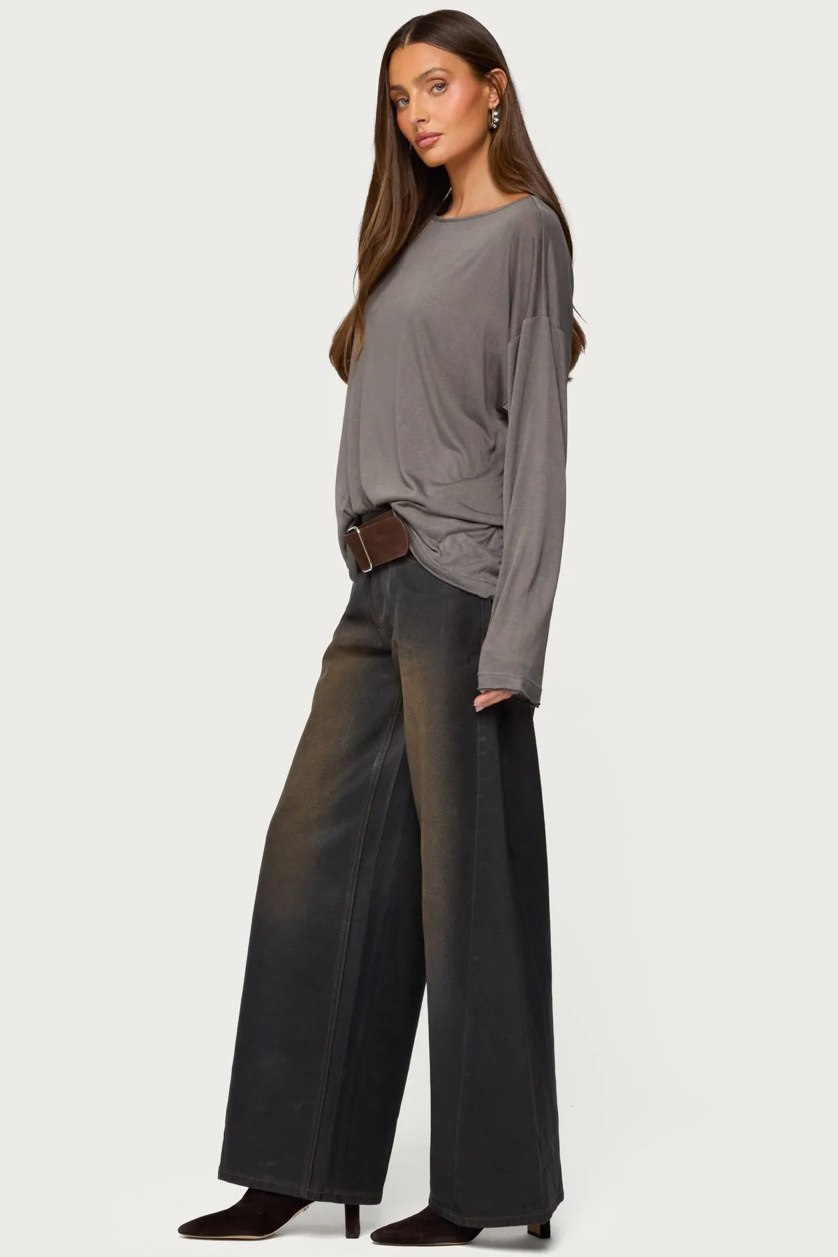 Oversized Semi Sheer Long Sleeve T Shirt sold by Edikted product image thumbnail 4