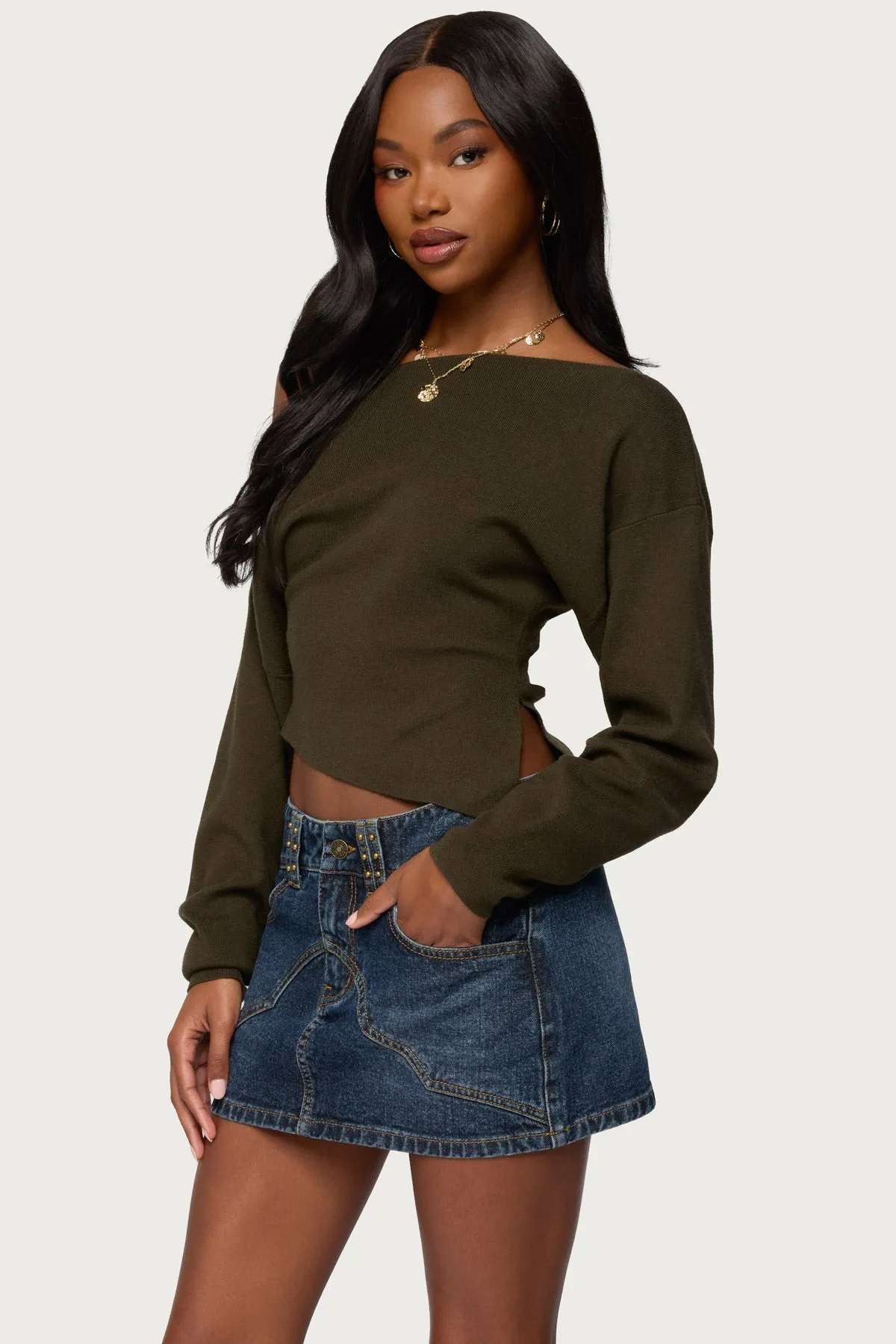 Chenelle Asymmetric Off Shoulder Sweater sold by Edikted product image thumbnail 3
