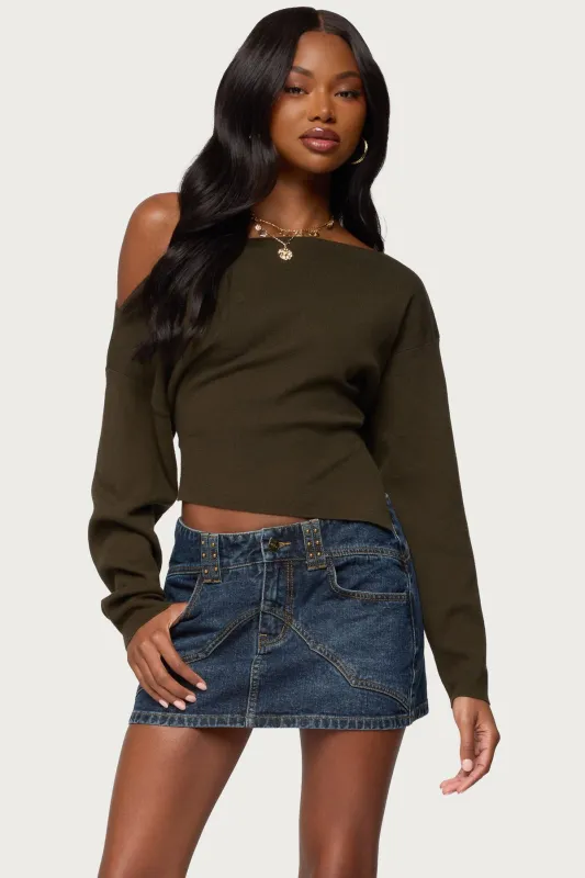 Chenelle Asymmetric Off Shoulder Sweater sold by Edikted