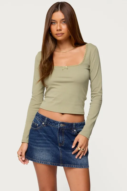 Mora Lace Trim Ribbed T Shirt sold by Edikted