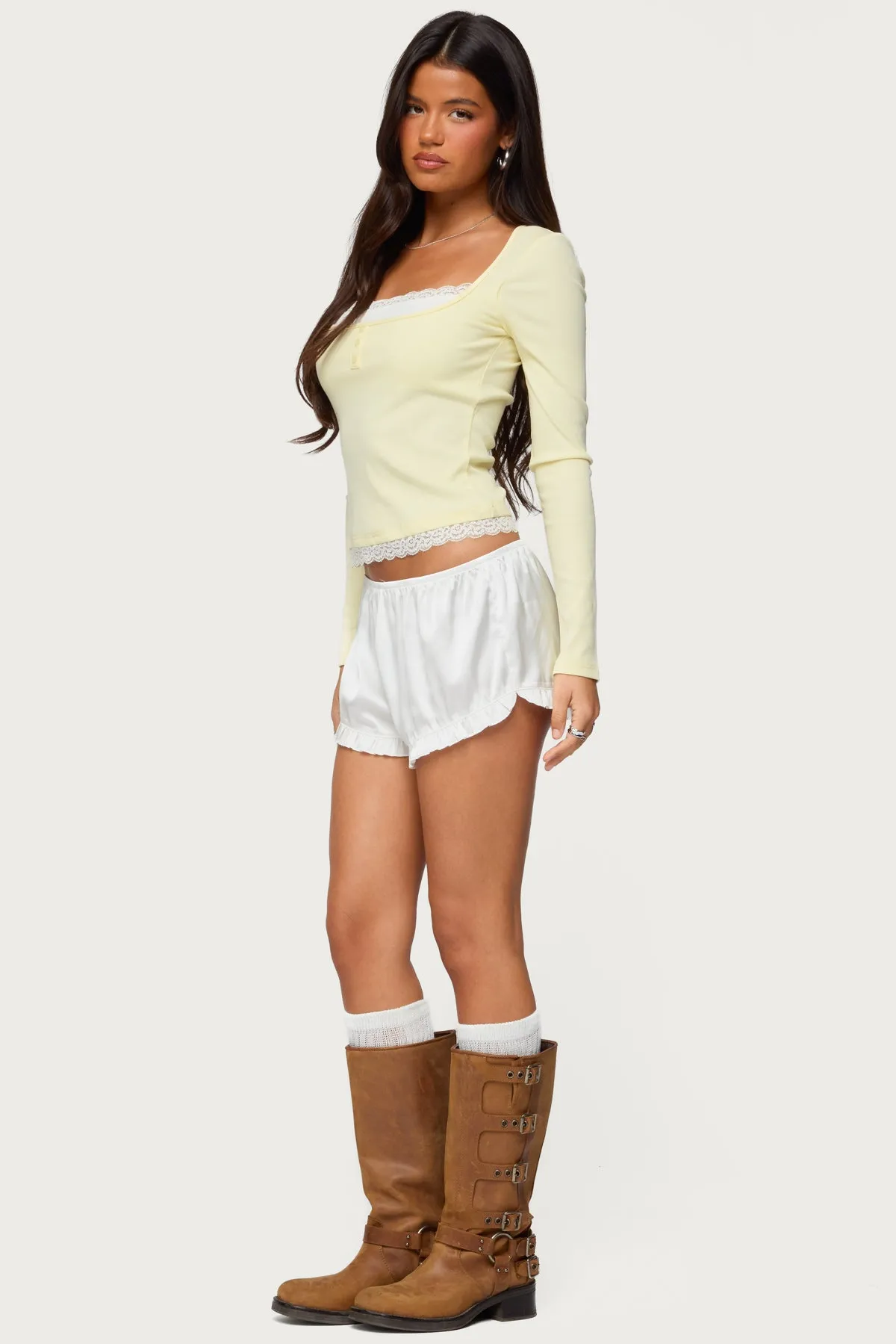 Joana Layered Lacey Henley Top sold by Edikted product image thumbnail 4