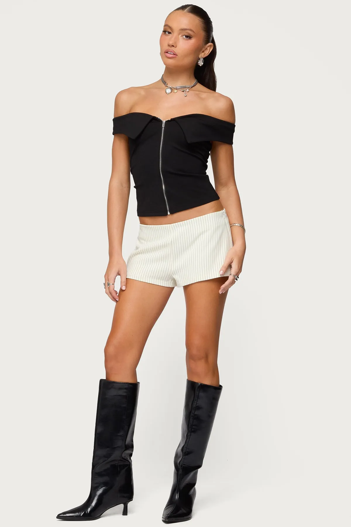 Collared Off Shoulder Zip Up Top sold by Edikted product image thumbnail 4