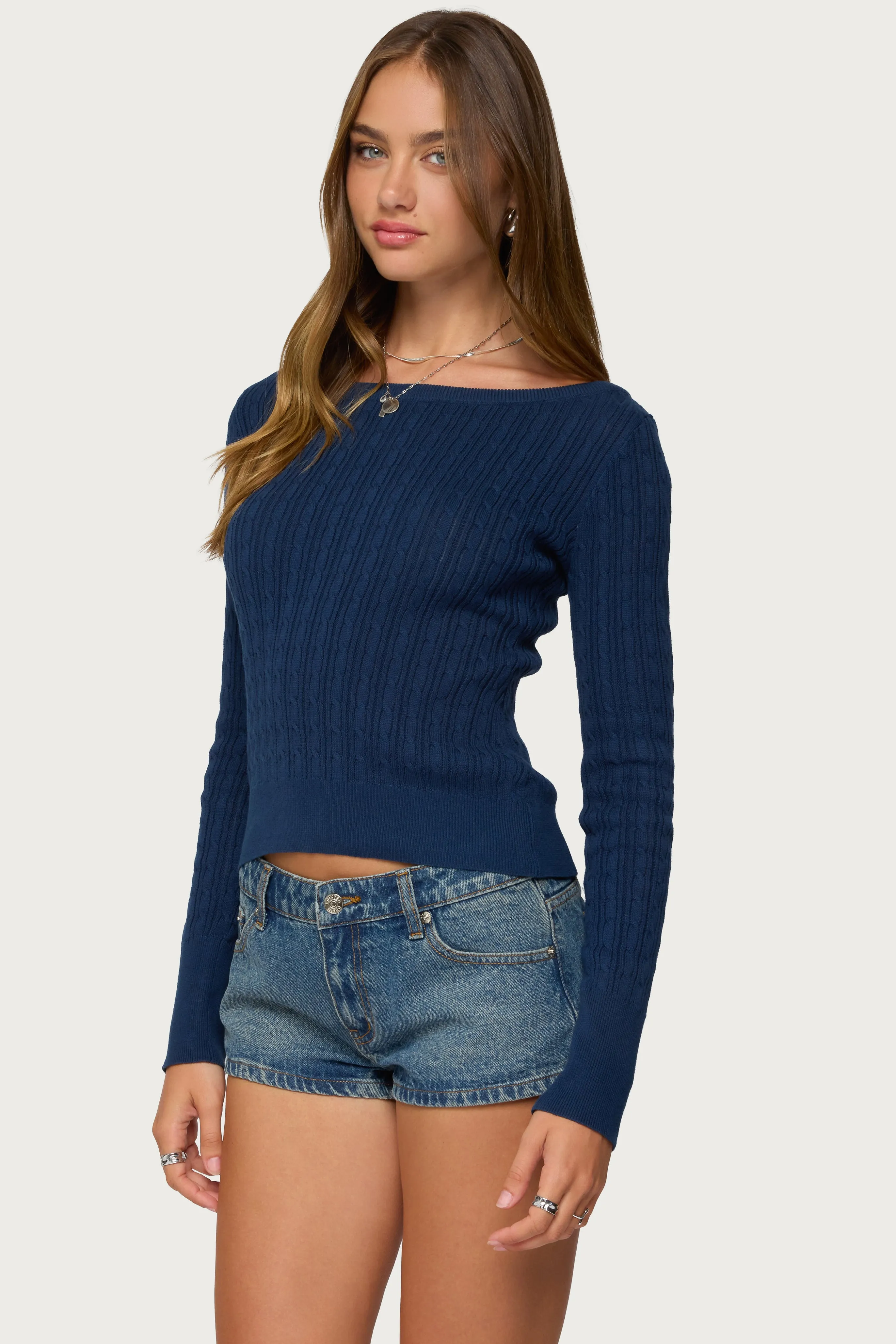 Larah Boat Neck Cable Knit Sweater sold by Edikted product image thumbnail 3