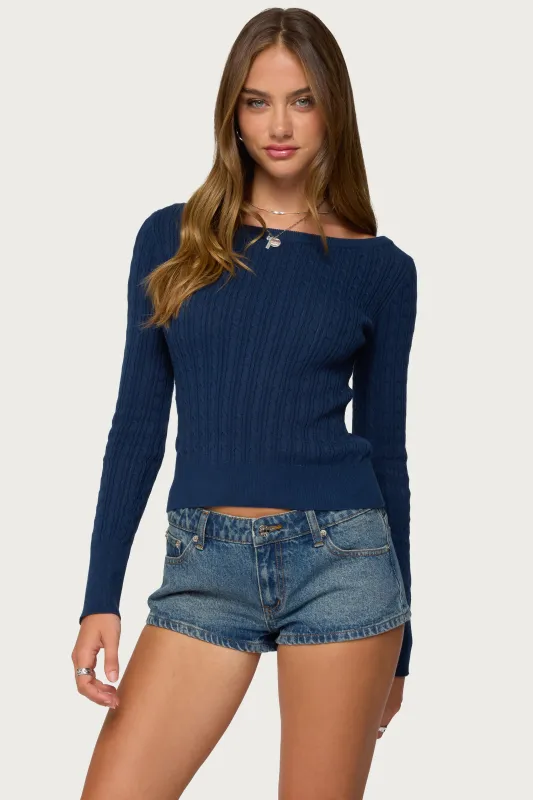 Larah Boat Neck Cable Knit Sweater sold by Edikted