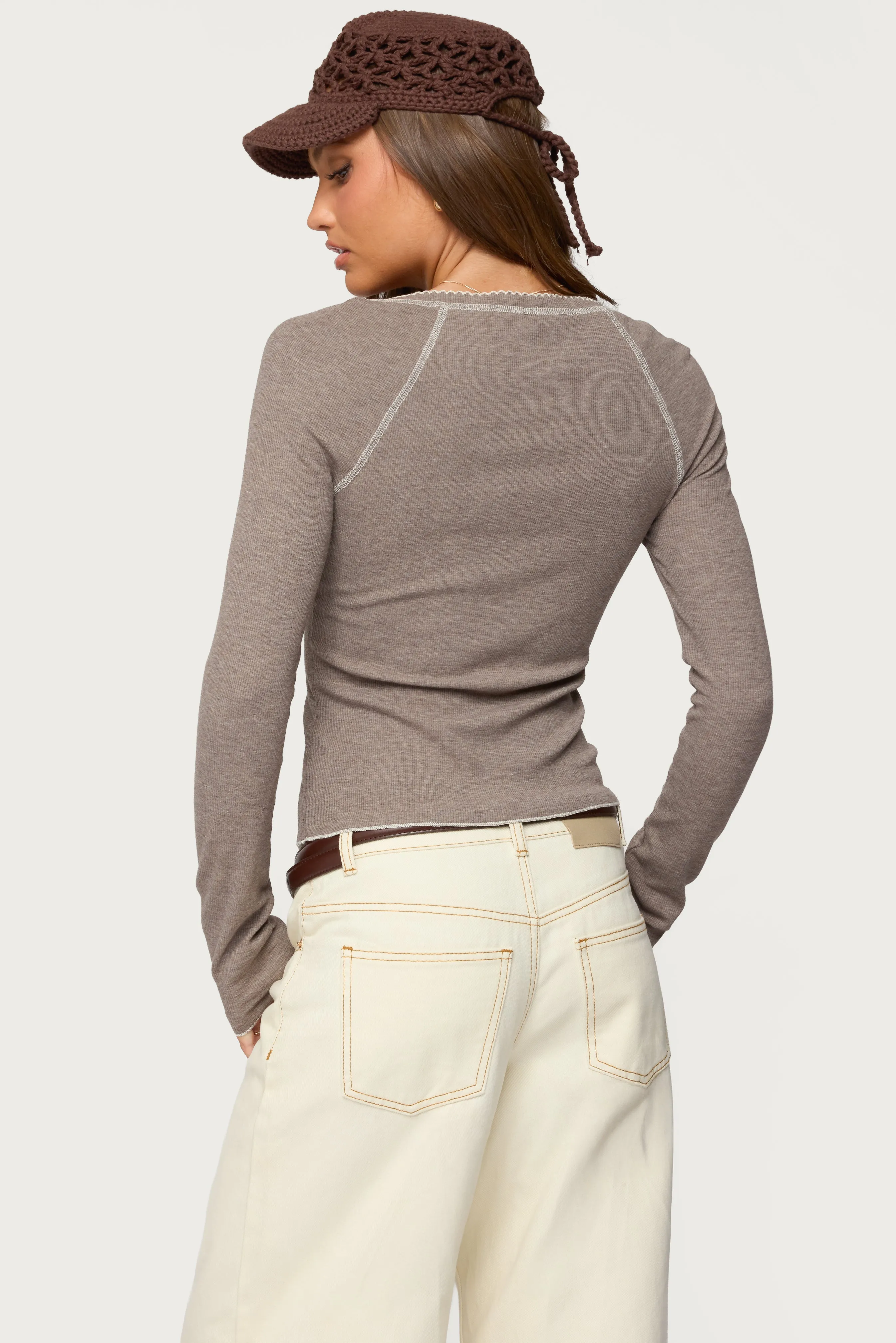 Ensley Contrast Stitch Henley Top sold by Edikted product image thumbnail 5
