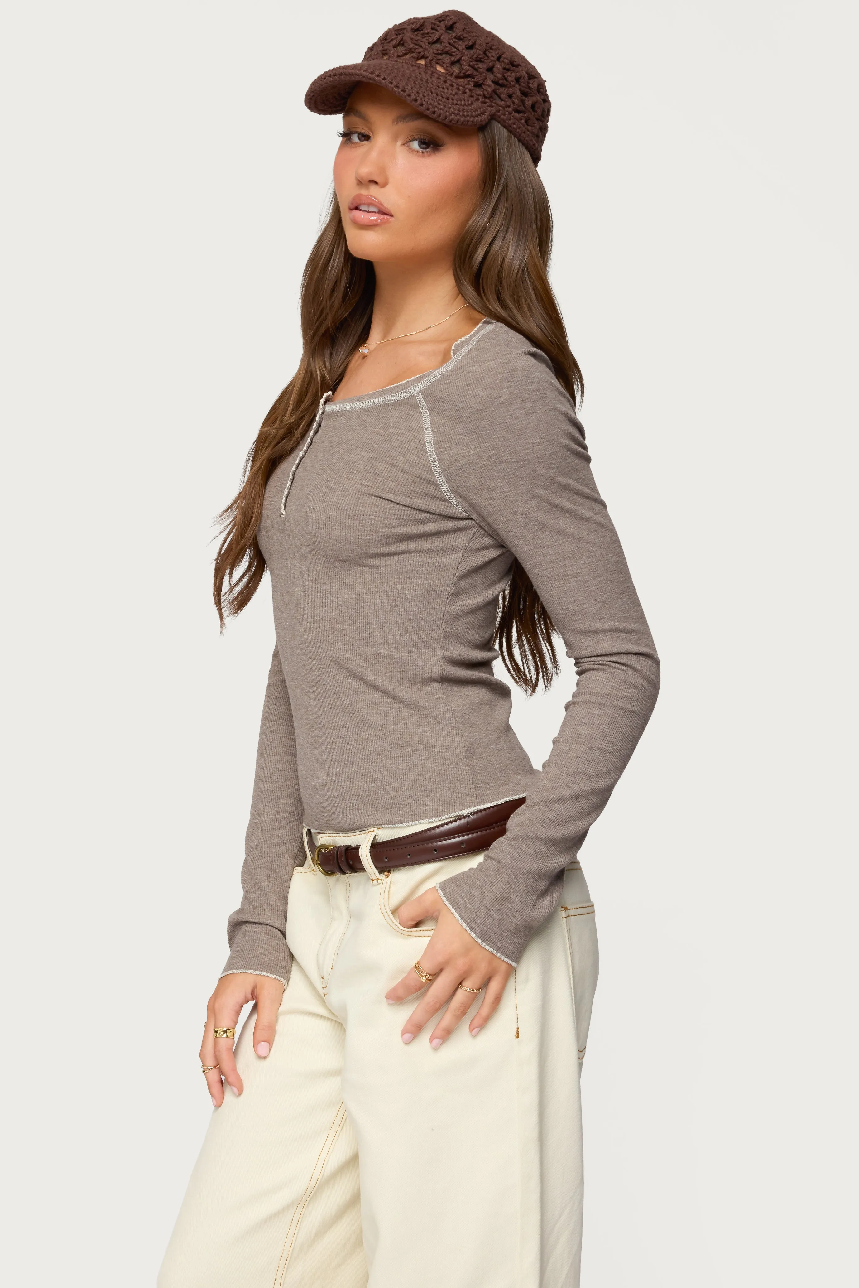 Ensley Contrast Stitch Henley Top sold by Edikted product image thumbnail 3