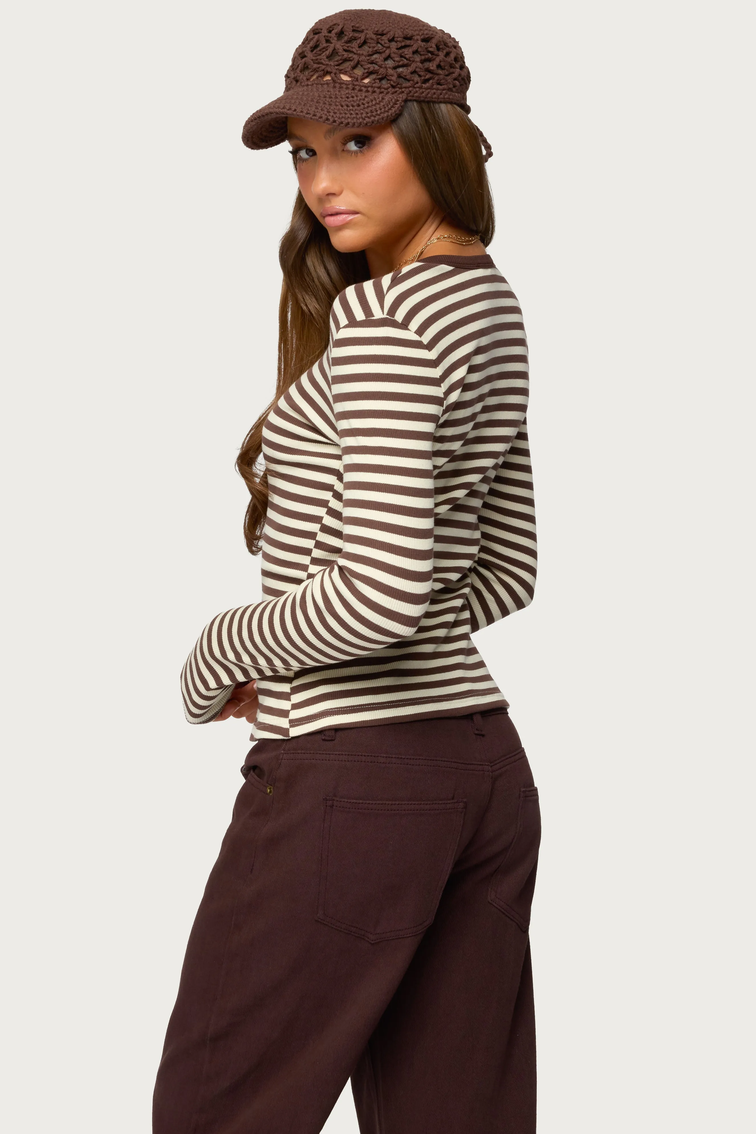 Roma Striped Henley Top sold by Edikted product image thumbnail 5