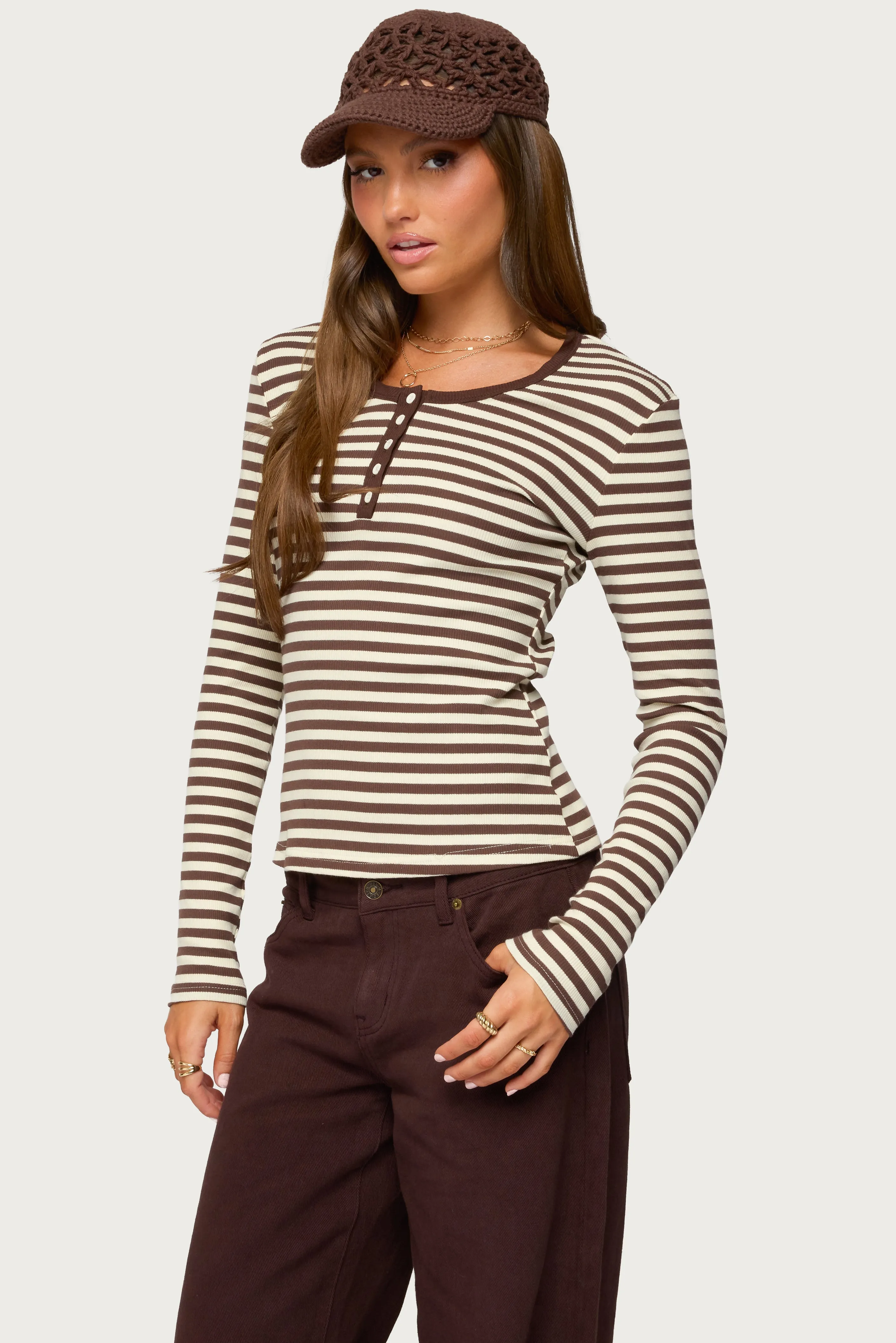 Roma Striped Henley Top sold by Edikted product image thumbnail 3
