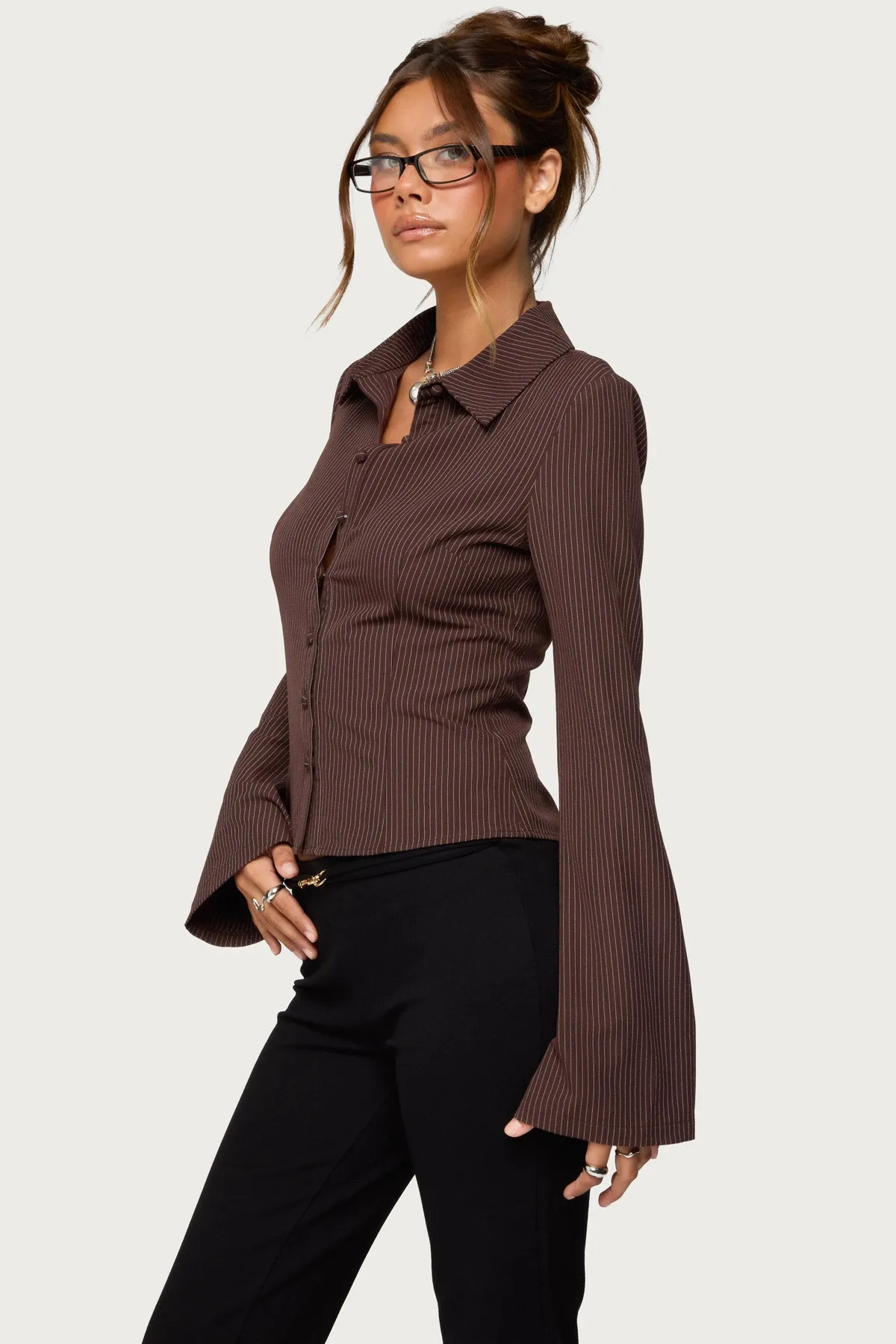 Pinstripe Tailored Button Up Shirt sold by Edikted product image thumbnail 3