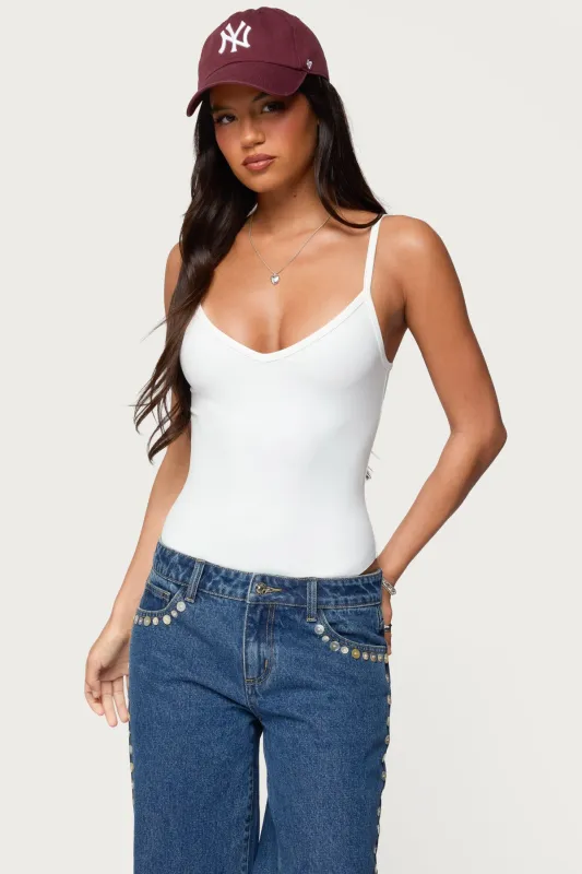 Teaghan V Neck Fitted Bodysuit sold by Edikted