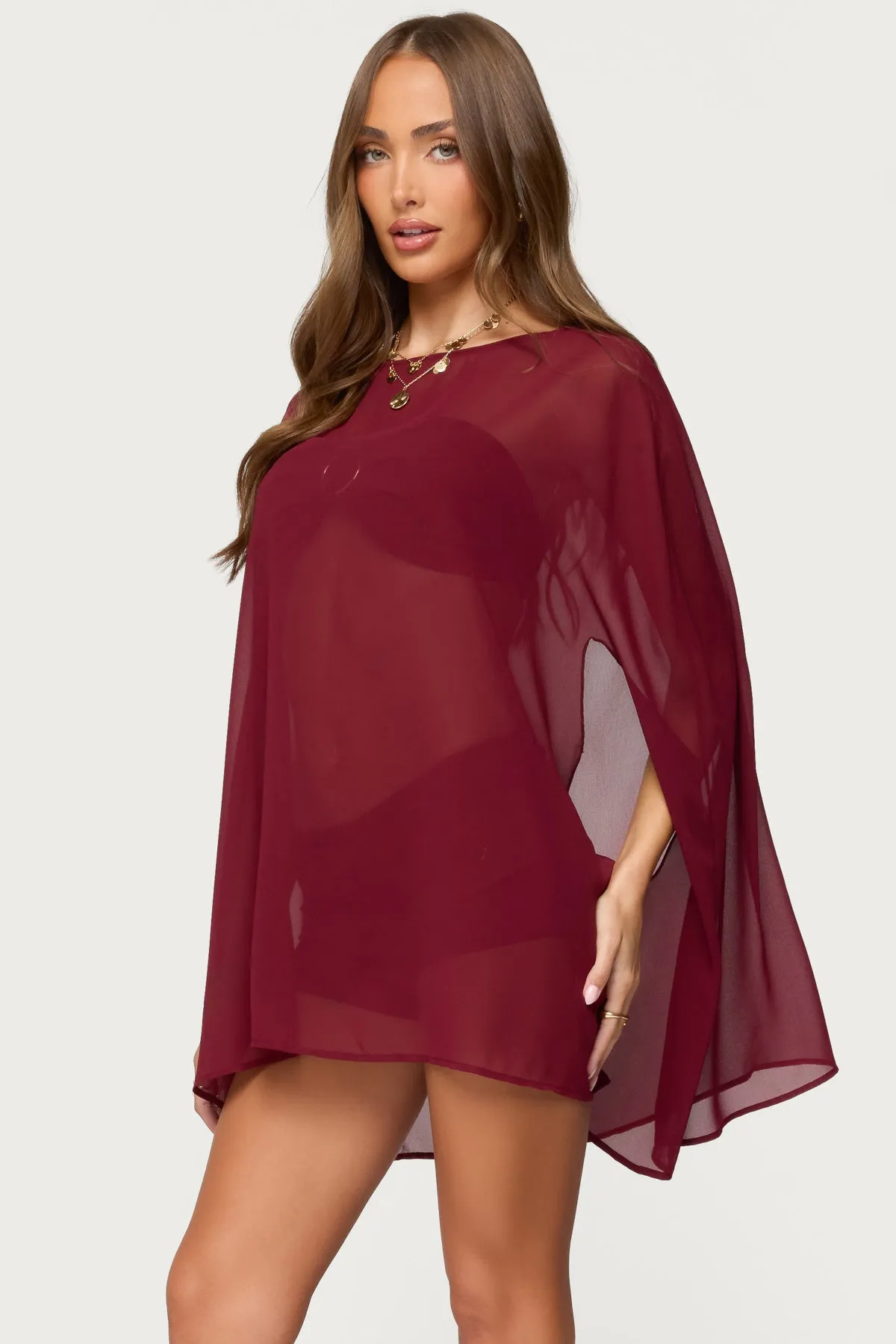 Mckenzie Sheer Chiffon Poncho sold by Edikted product image thumbnail 3