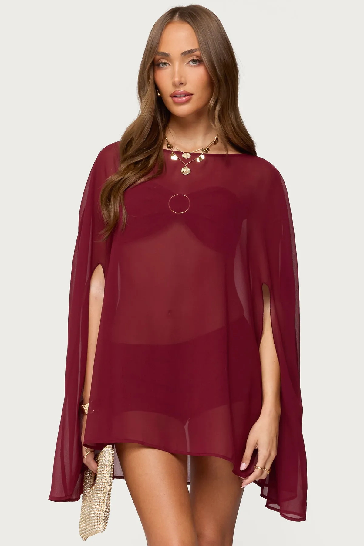 Mckenzie Sheer Chiffon Poncho sold by Edikted