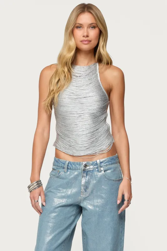 Kalana Crisscross Backless Fringed Top sold by Edikted