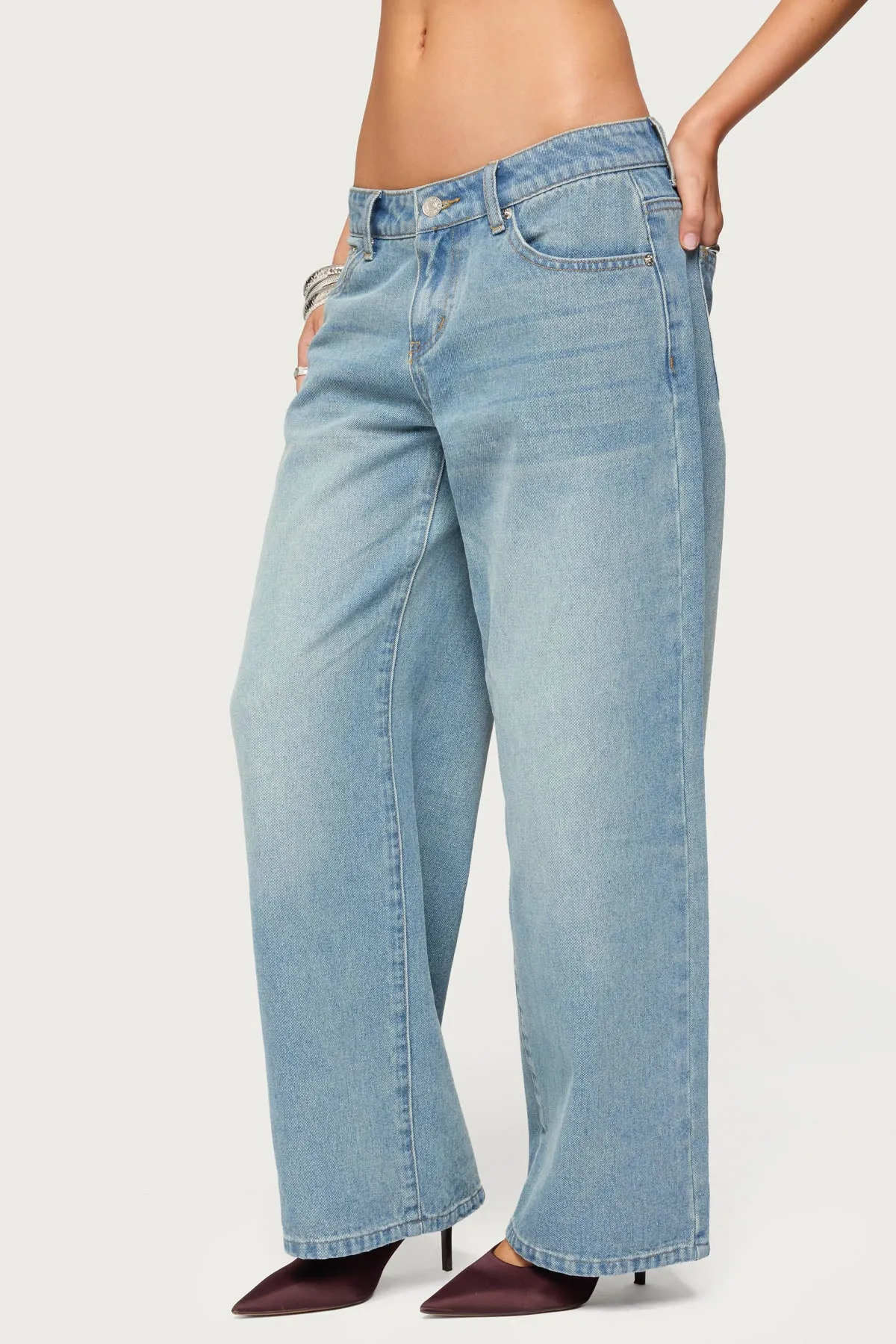 Petite Raelynn Washed Low Rise Baggy Jeans sold by Edikted product image thumbnail 4