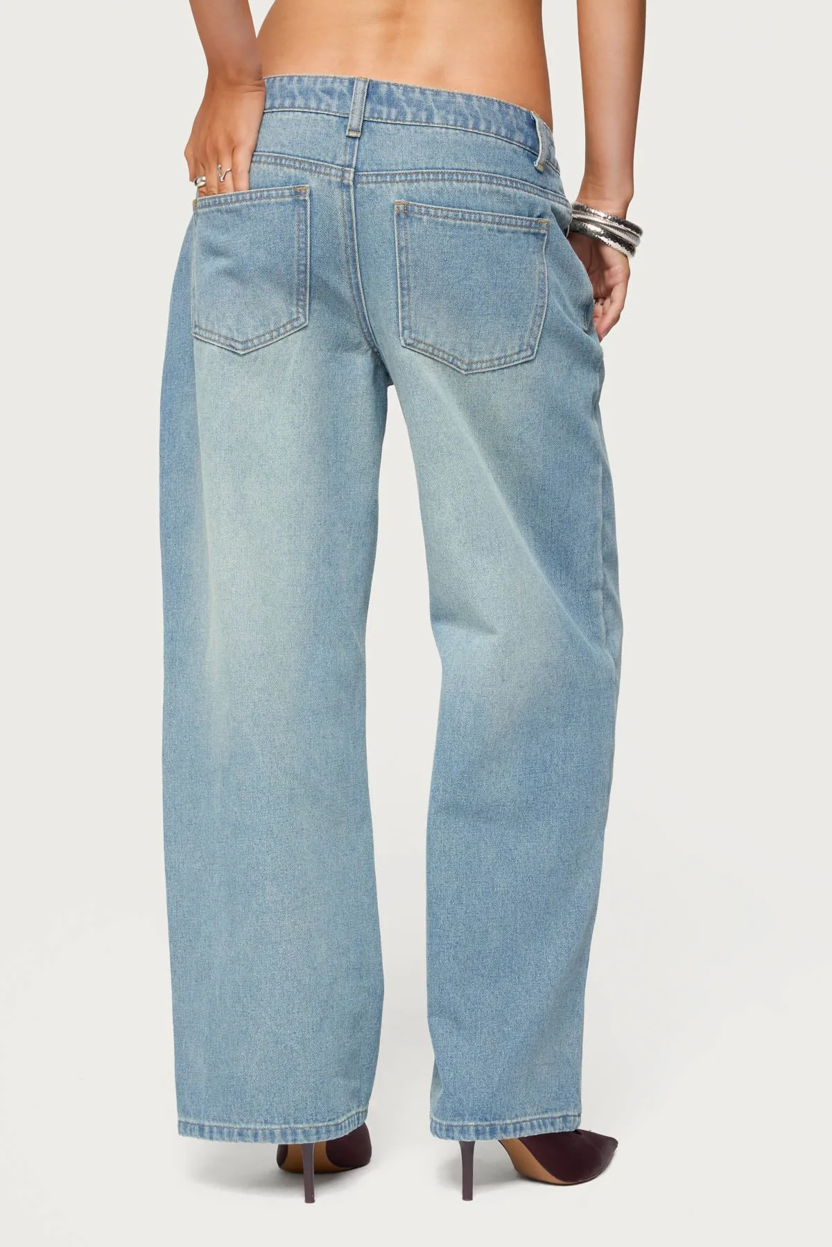 Petite Raelynn Washed Low Rise Baggy Jeans sold by Edikted product image thumbnail 5