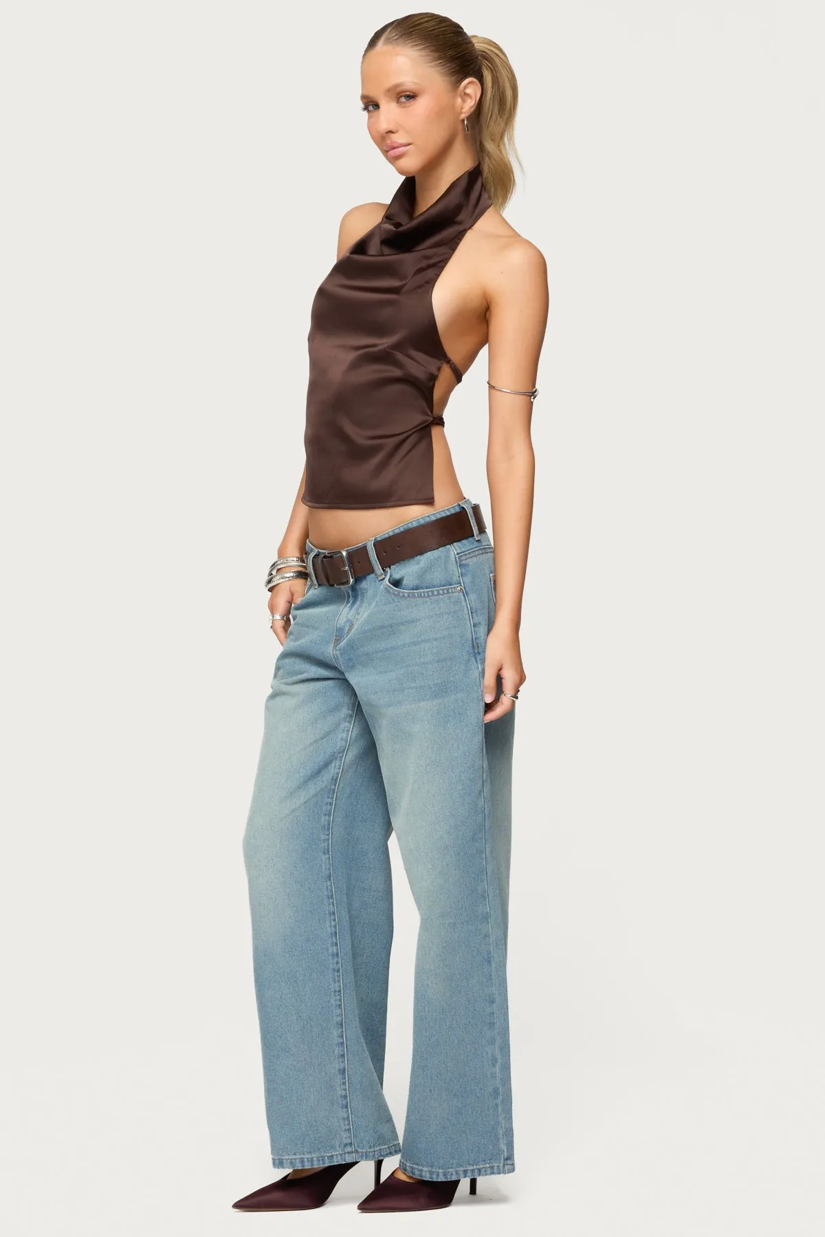 Petite Raelynn Washed Low Rise Baggy Jeans sold by Edikted product image thumbnail 3