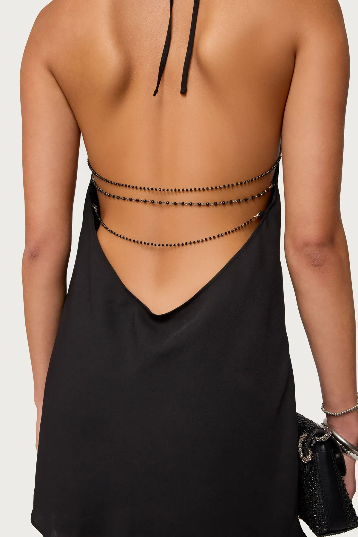 Bead Backless Cowl Neck Mini Dress sold by Edikted product image thumbnail 3