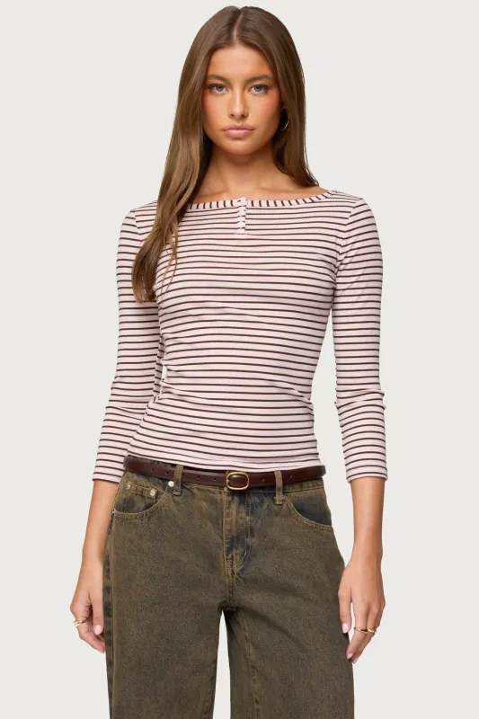 Avigyle Striped Boat Neck Top sold by Edikted
