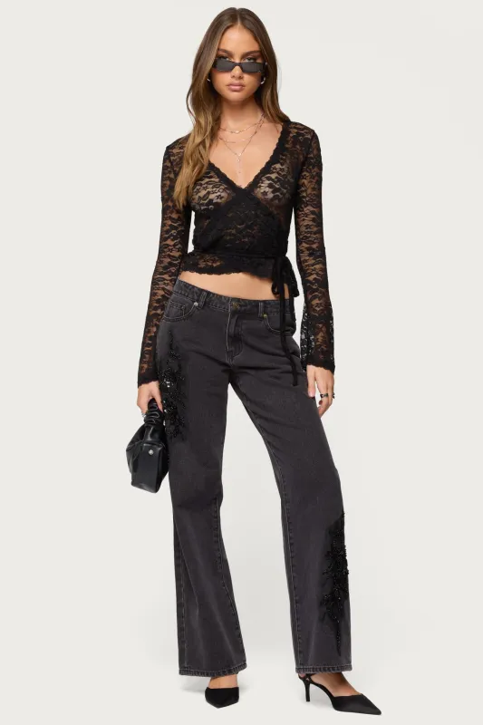 Rossa Beaded Low Rise Jeans sold by Edikted