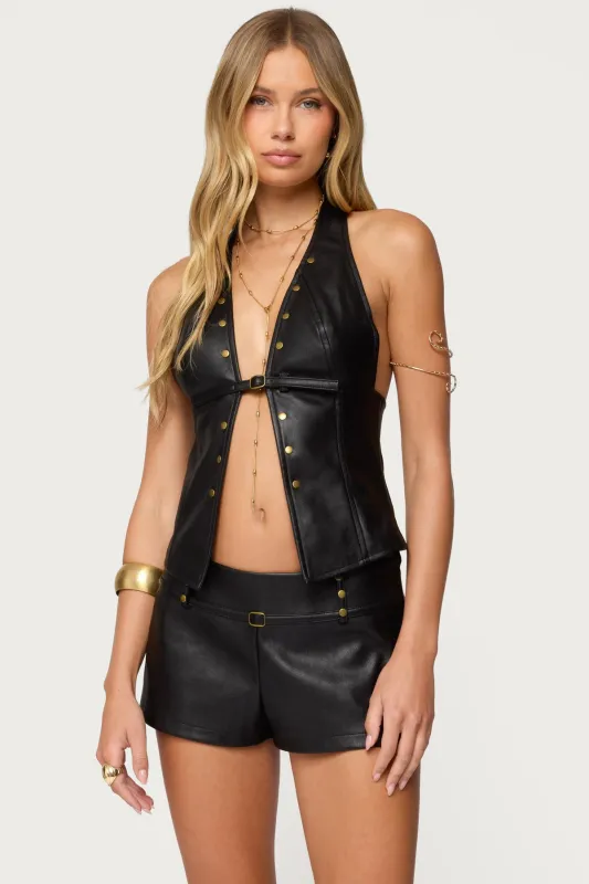 Reese Split Front Faux Leather Top sold by Edikted