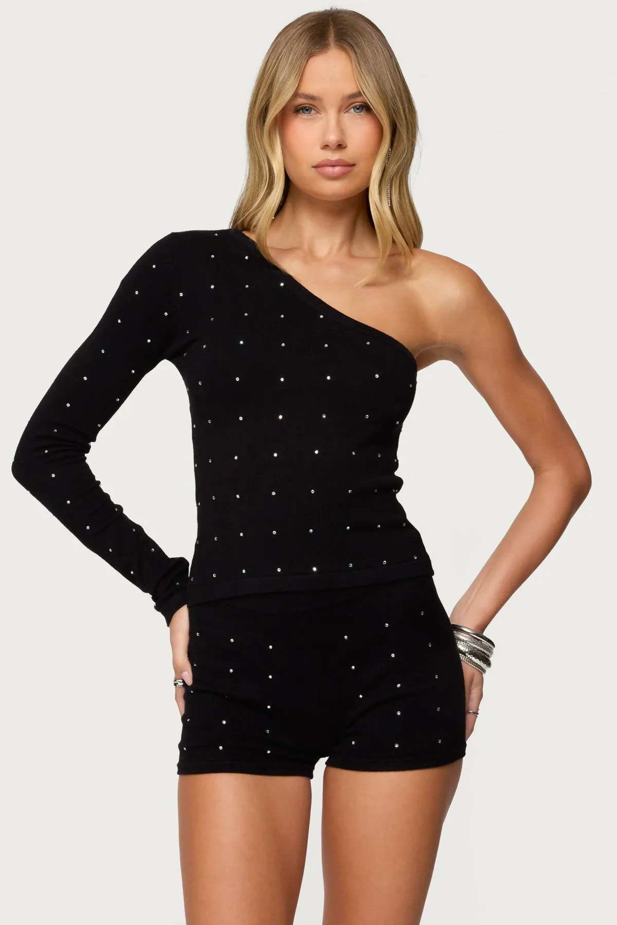 Harley Rhinestone One Shoulder Knit Top sold by Edikted product image thumbnail 2