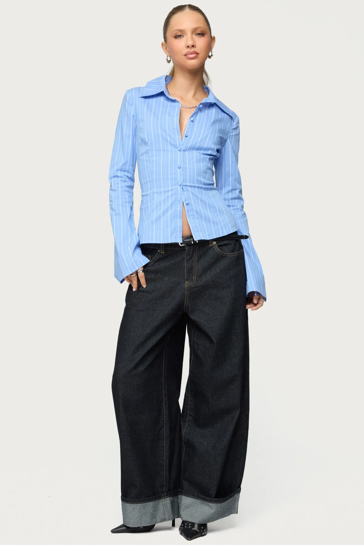 Pinstripe Tailored Button Up Shirt sold by Edikted product image thumbnail 5