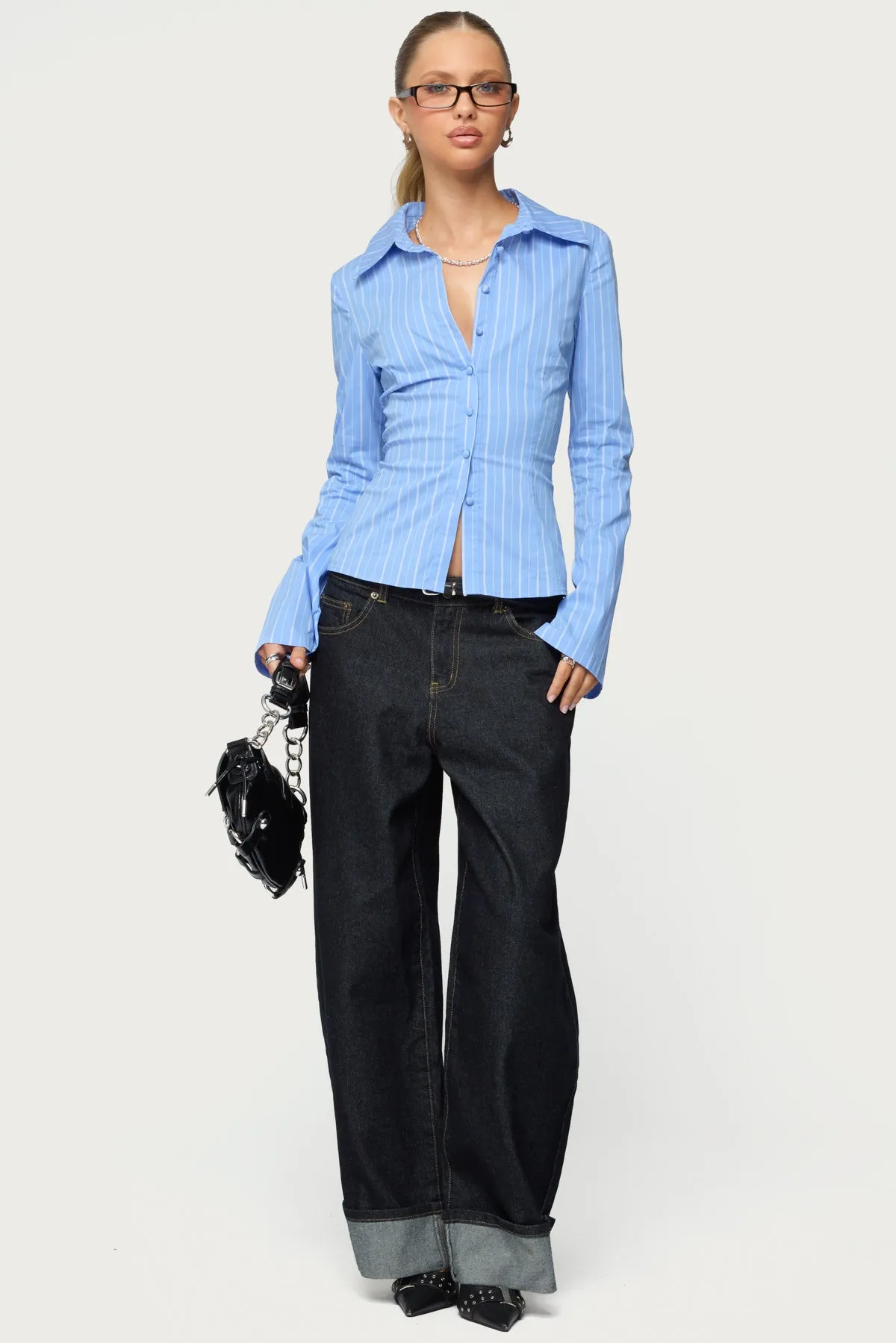 Pinstripe Tailored Button Up Shirt sold by Edikted product image thumbnail 2