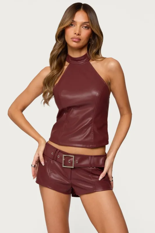 Alba Faux Leather High Neck Top sold by Edikted