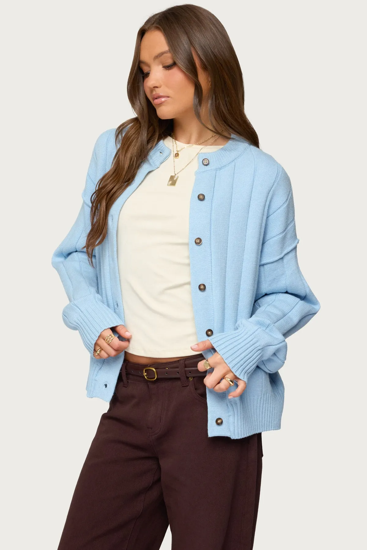 Joanie Wide Ribbed Knit Cardigan sold by Edikted product image thumbnail 3