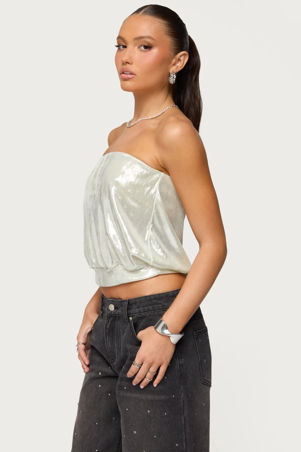 Leira Silky Sparkly Strapless Top sold by Edikted product image thumbnail 3