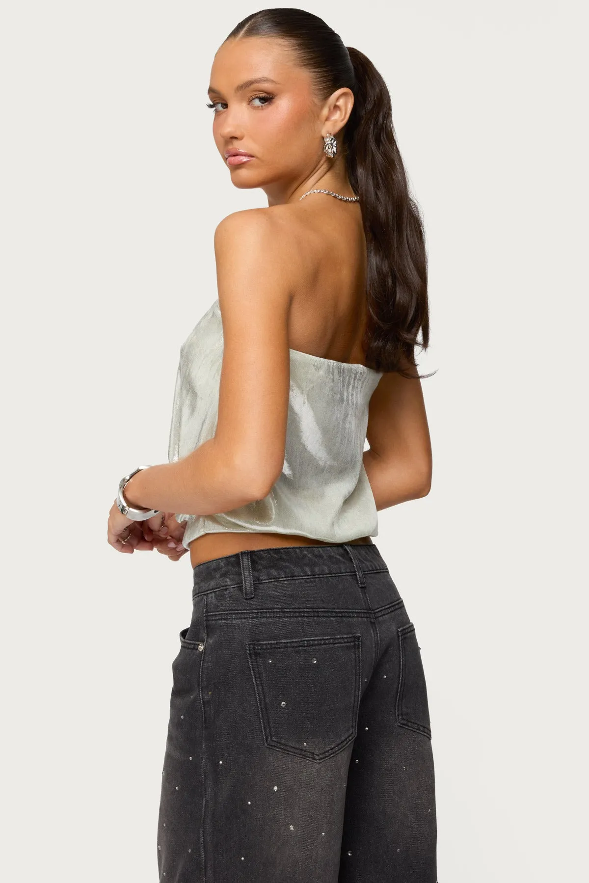 Leira Silky Sparkly Strapless Top sold by Edikted product image thumbnail 4