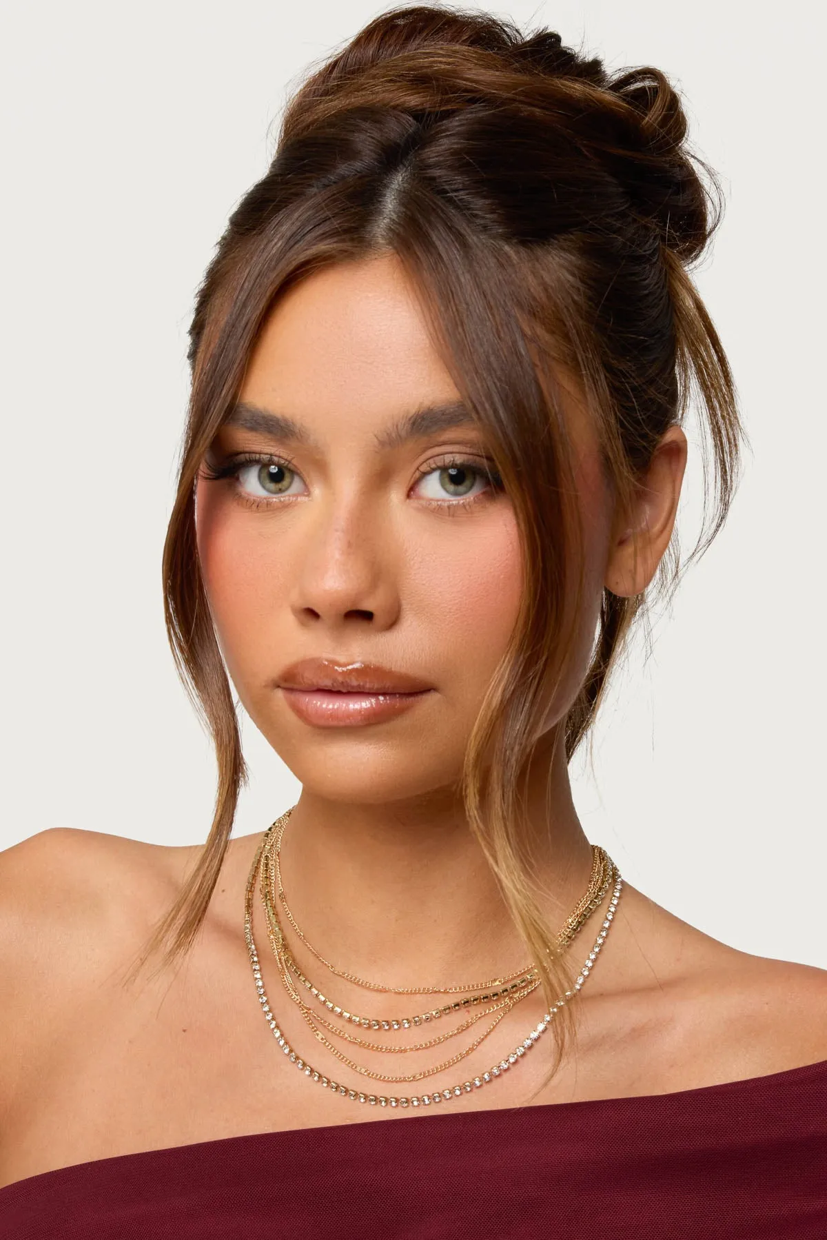 Layered Rhinestone Chain Necklace sold by Edikted