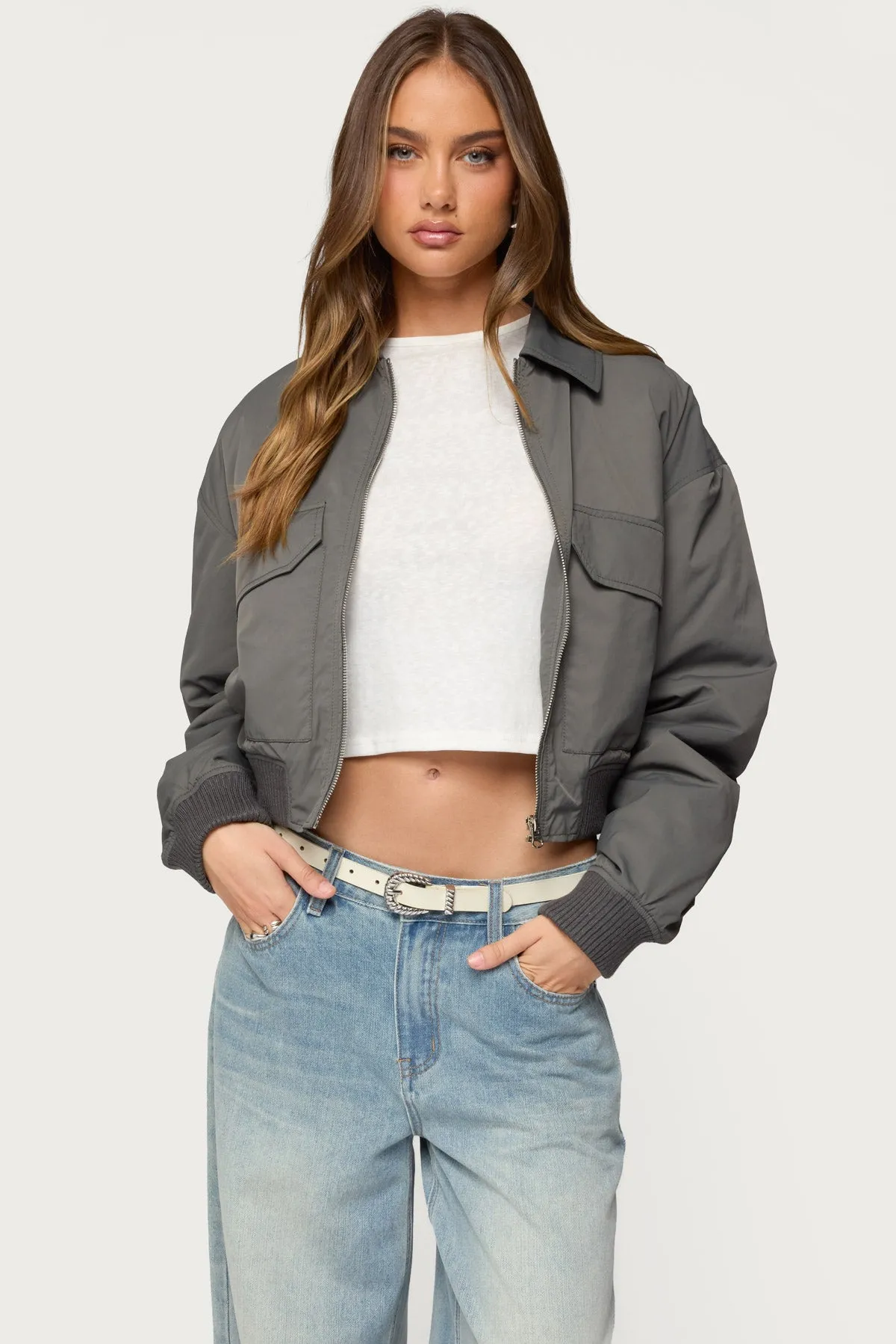 Dolan Ruched Oversized Bomber Jacket sold by Edikted