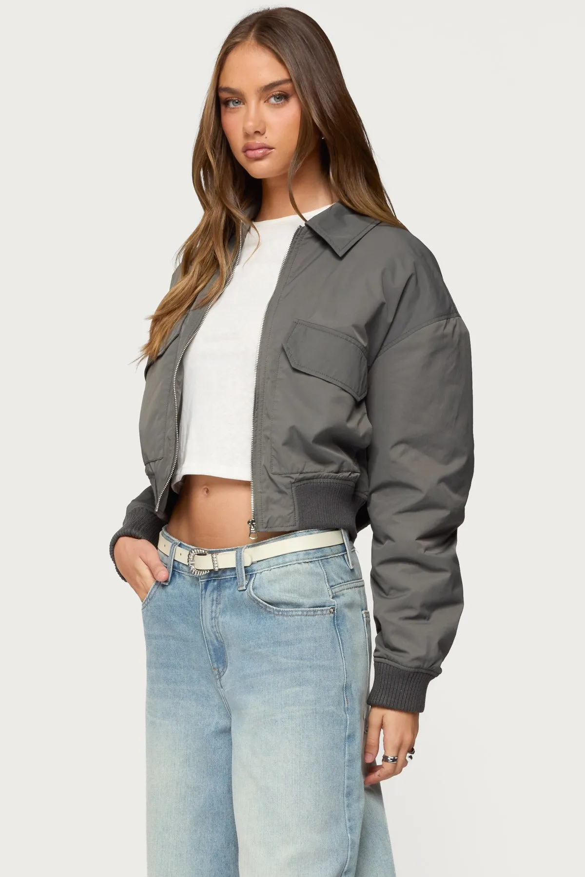 Dolan Ruched Oversized Bomber Jacket sold by Edikted product image thumbnail 3