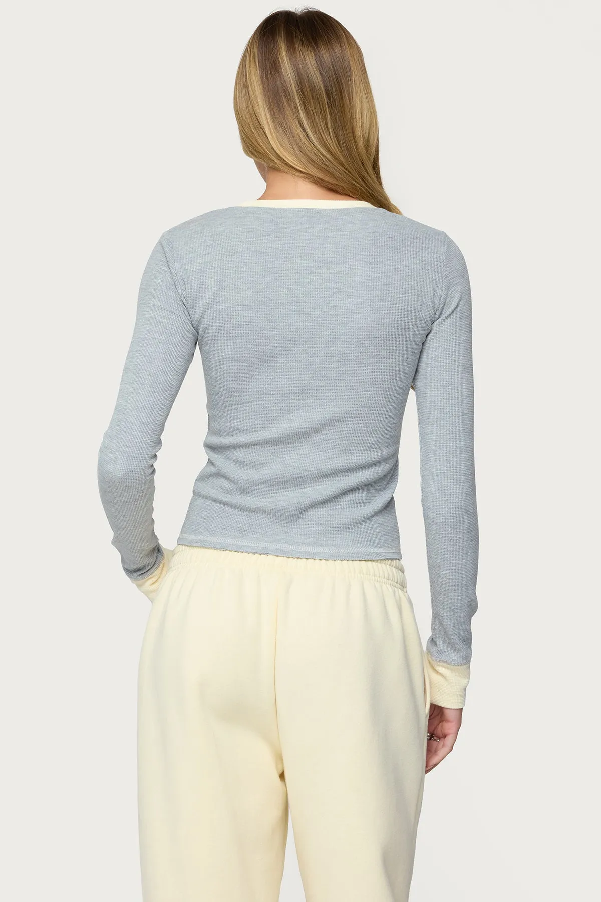 Rora Contrast Long Sleeve Waffle Top sold by Edikted product image thumbnail 4