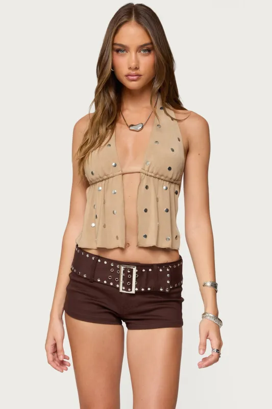 Studded Backless Split Front Top sold by Edikted