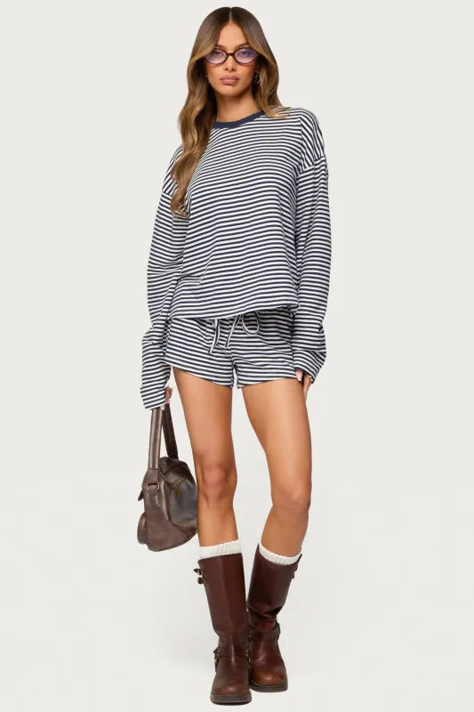 Jainee Striped Drawstring Shorts sold by Edikted